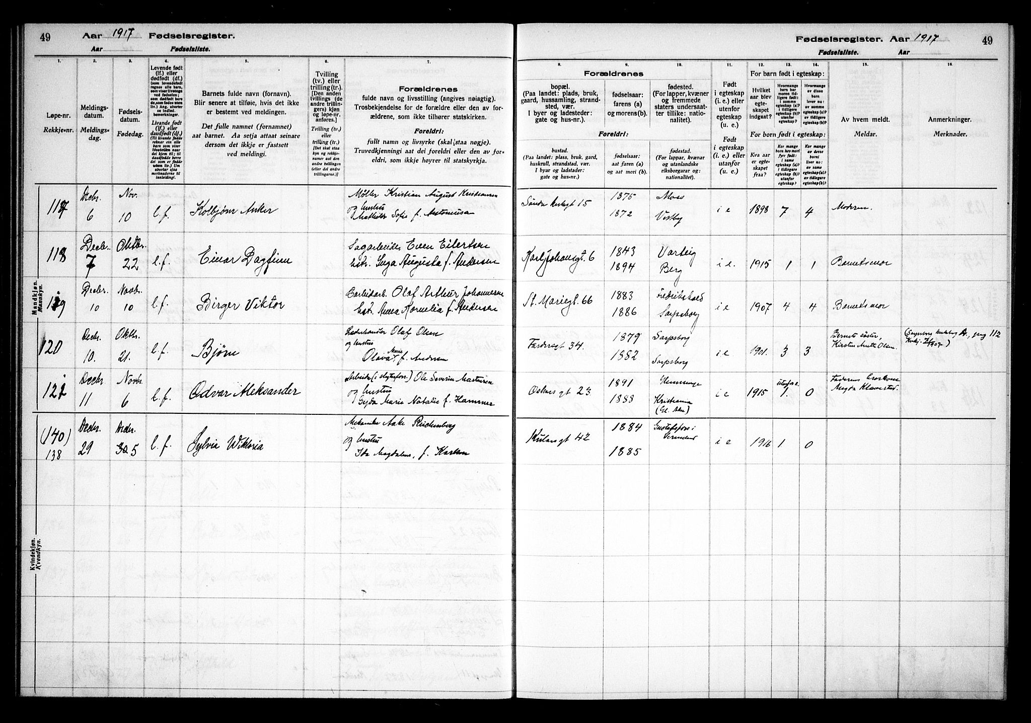 Sarpsborg prestekontor Kirkebøker, AV/SAO-A-2006/J/Ja/L0001: Fødselsregister nr. 1, 1916-1922, s. 49