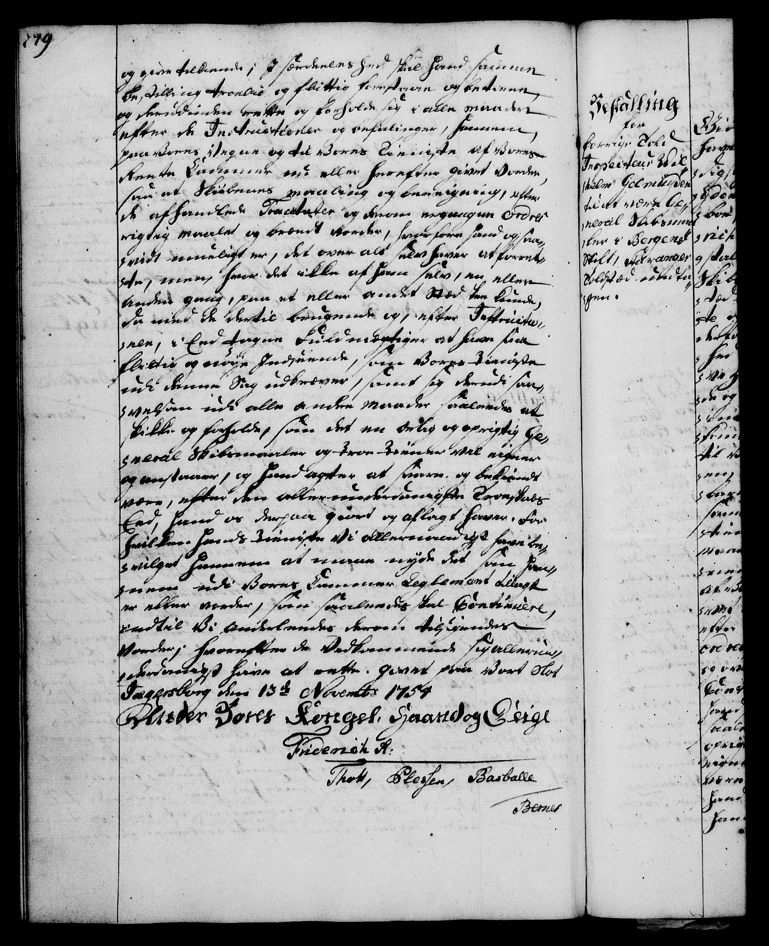 Rentekammeret, Kammerkanselliet, RA/EA-3111/G/Gg/Gge/L0003: Norsk bestallingsprotokoll med register (merket RK 53.27), 1745-1761, s. 279