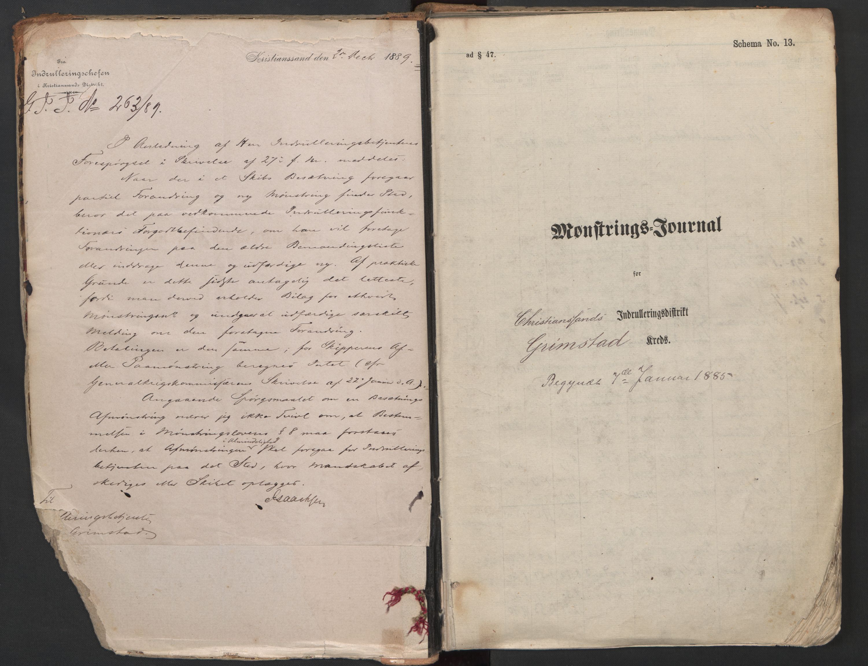 Grimstad mønstringskrets, SAK/2031-0013/G/Ga/L0005: Av- og påmønstring, V-34, 1885-1937, s. 2