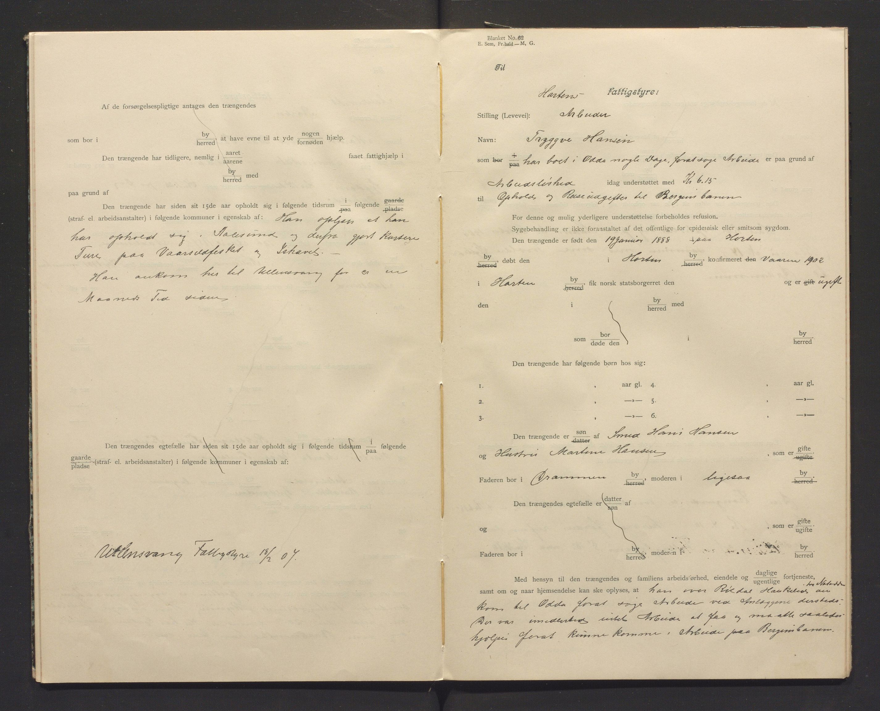 Ullensvang herad. Fattigkommisjonen, IKAH/1231b-311/I/Ia/L0001: Protokoll over heimstavnsforklaringar, 1903-1913