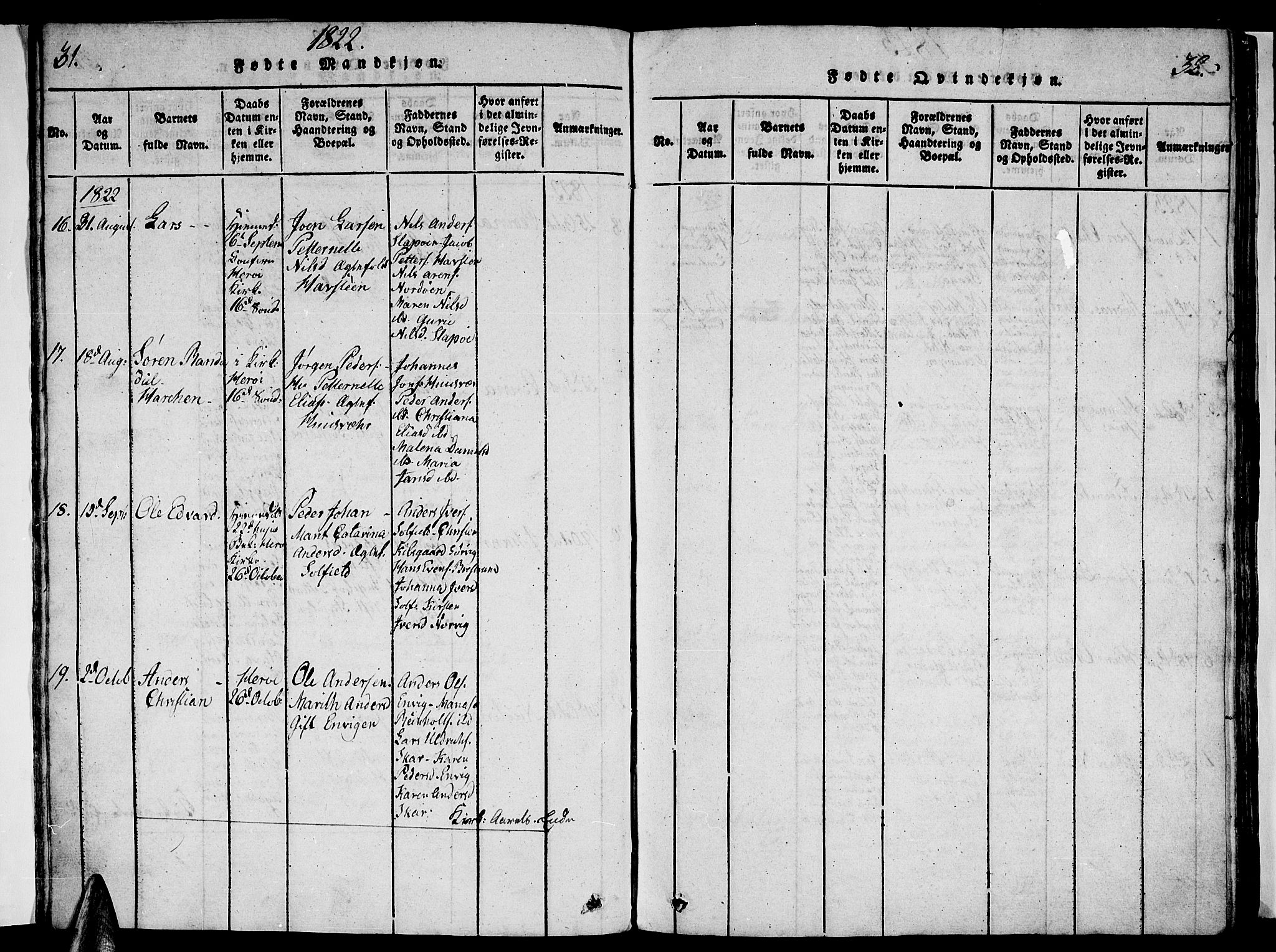 Ministerialprotokoller, klokkerbøker og fødselsregistre - Nordland, AV/SAT-A-1459/834/L0510: Klokkerbok nr. 834C01, 1820-1847, s. 31-32