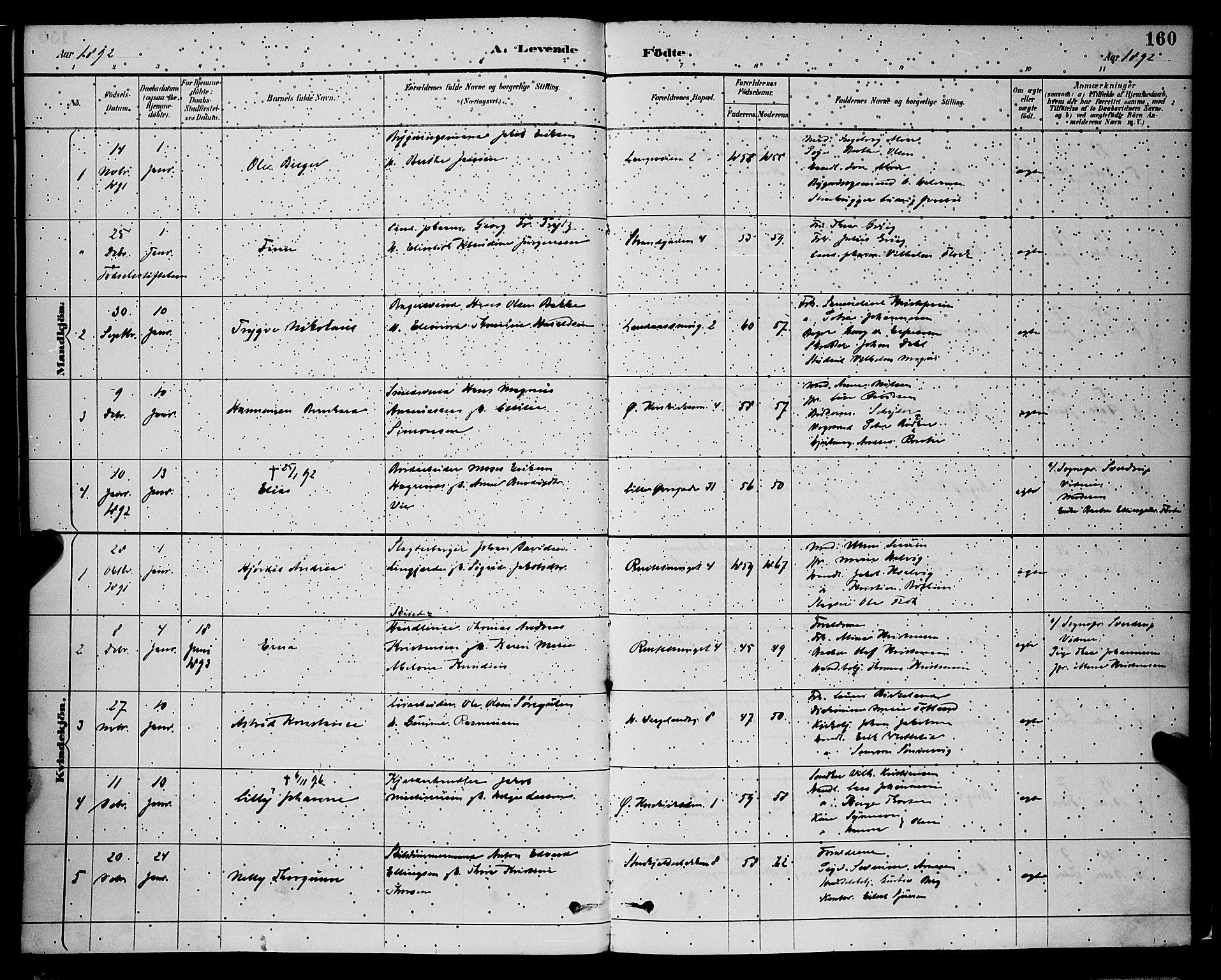 Korskirken sokneprestembete, SAB/A-76101/H/Hab: Klokkerbok nr. B 9, 1887-1896, s. 160