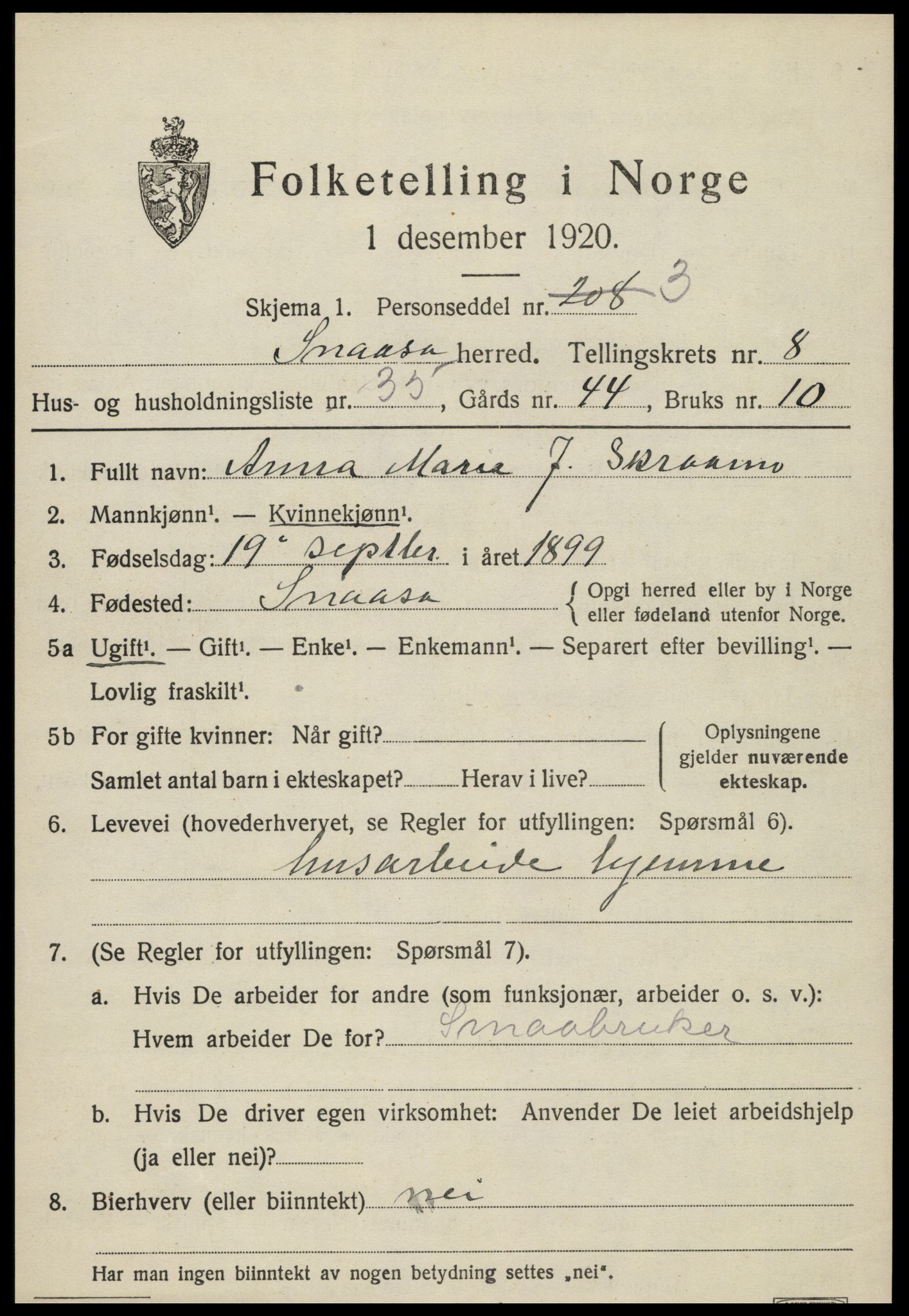 SAT, Folketelling 1920 for 1736 Snåsa herred, 1920, s. 3592