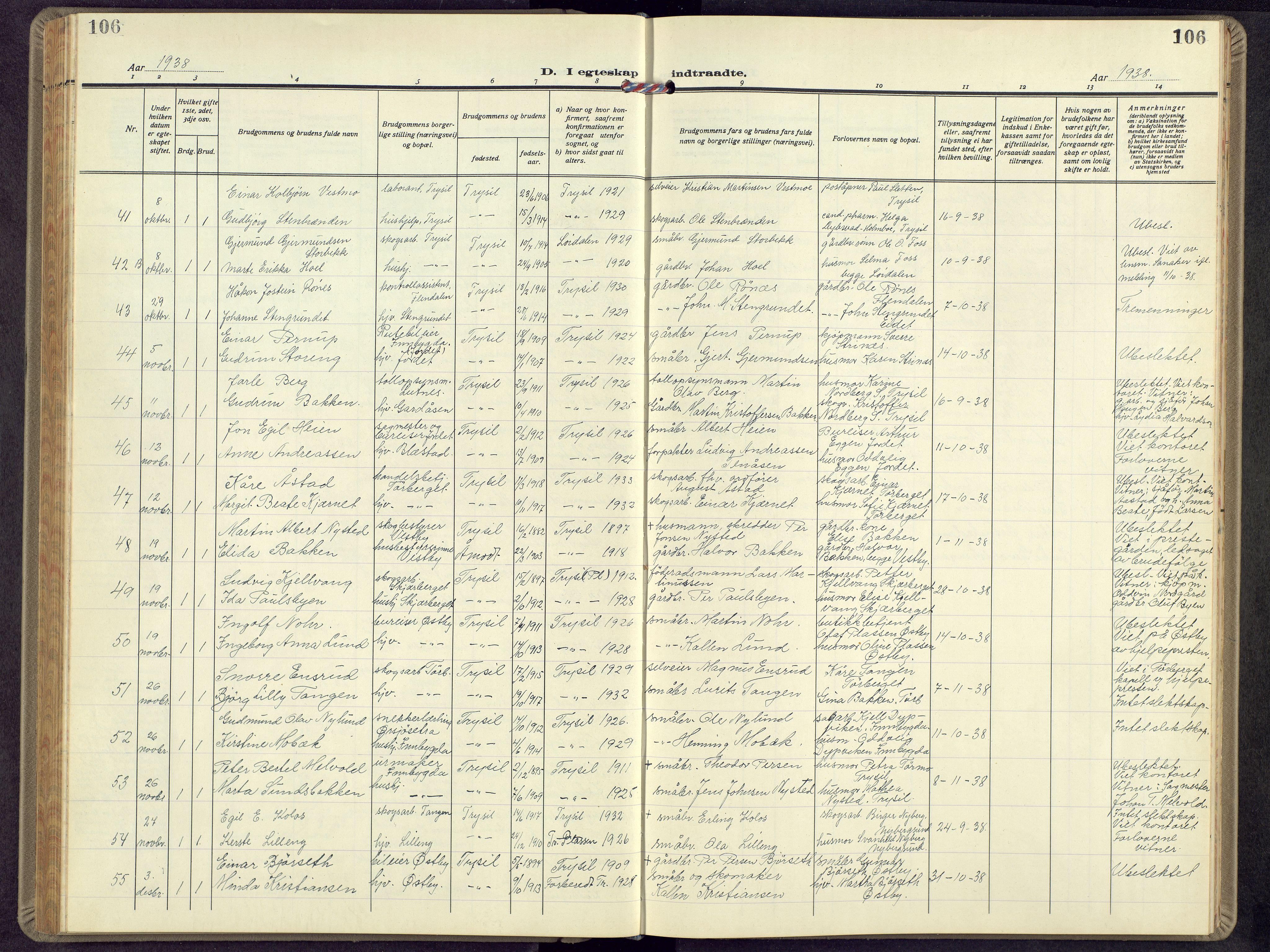 Trysil prestekontor, AV/SAH-PREST-046/H/Ha/Hab/L0012: Klokkerbok nr. 12, 1938-1959, s. 106