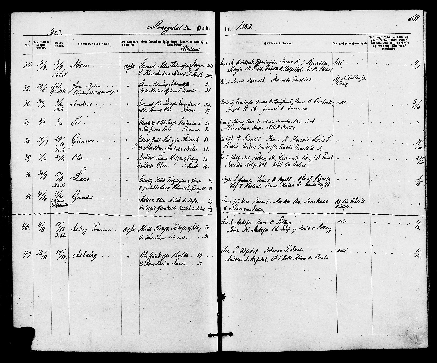 Drangedal kirkebøker, AV/SAKO-A-258/F/Fa/L0009: Ministerialbok nr. 9 /1, 1872-1884, s. 69