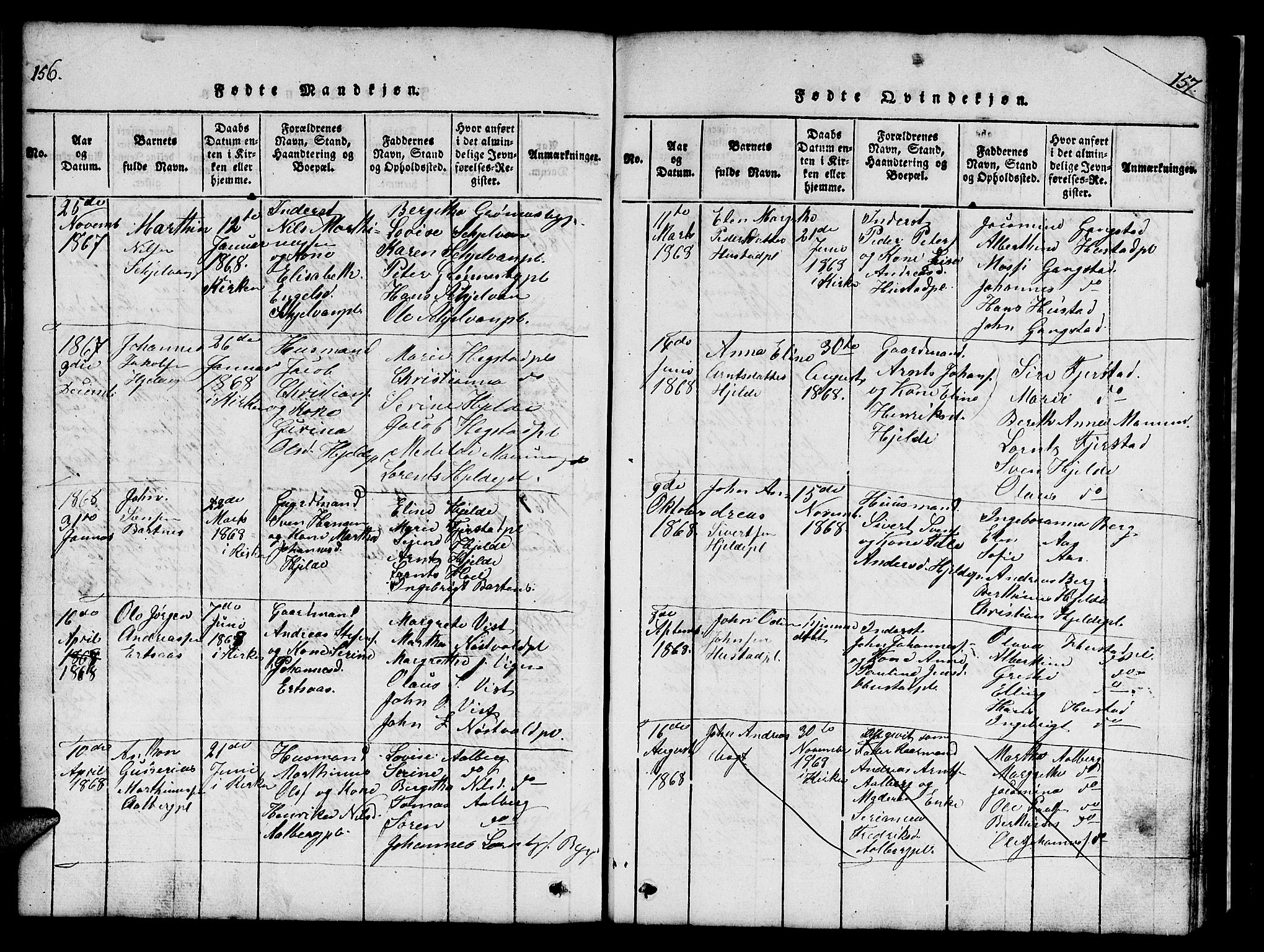 Ministerialprotokoller, klokkerbøker og fødselsregistre - Nord-Trøndelag, SAT/A-1458/732/L0317: Klokkerbok nr. 732C01, 1816-1881, s. 156-157