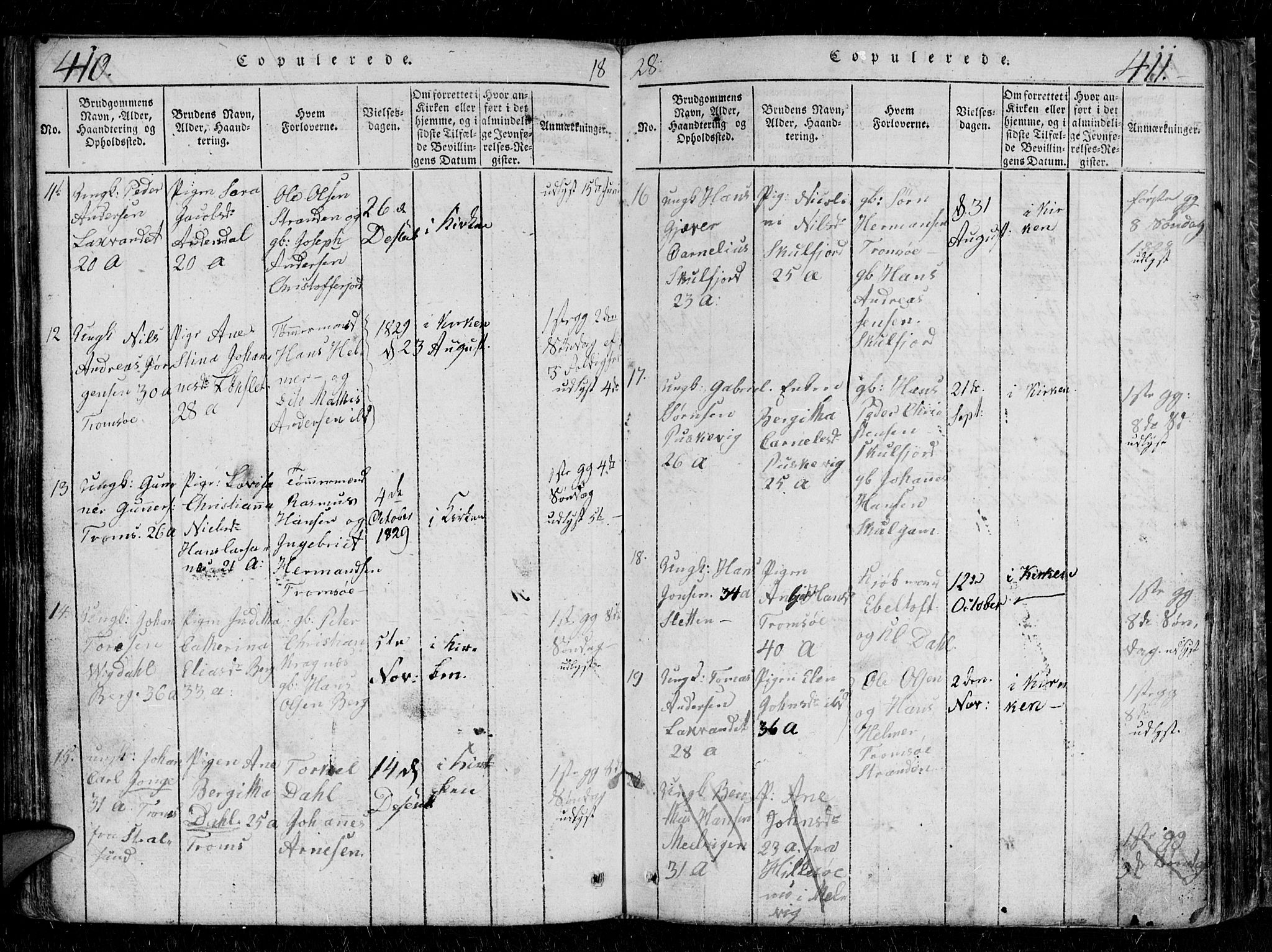 Tromsø sokneprestkontor/stiftsprosti/domprosti, AV/SATØ-S-1343/G/Gb/L0001klokker: Klokkerbok nr. 1, 1821-1833, s. 410-411