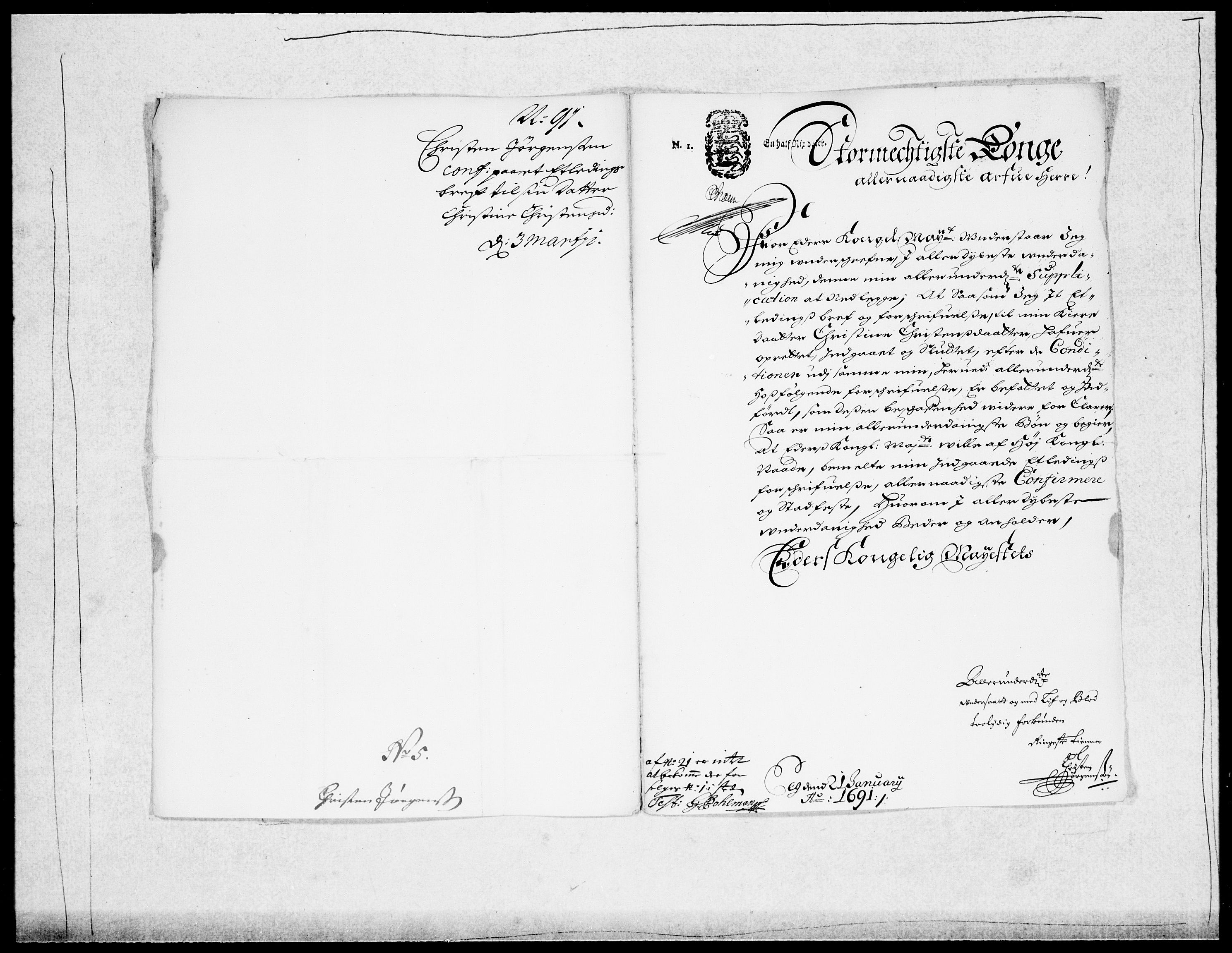 Danske Kanselli 1572-1799, RA/EA-3023/F/Fc/Fcc/Fcca/L0044: Norske innlegg 1572-1799, 1690-1691, s. 101