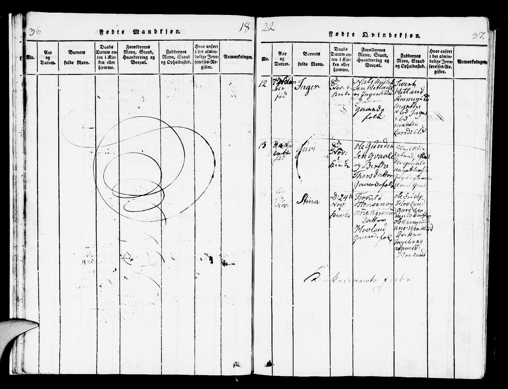 Helleland sokneprestkontor, AV/SAST-A-101810: Ministerialbok nr. A 4, 1815-1834, s. 36-37