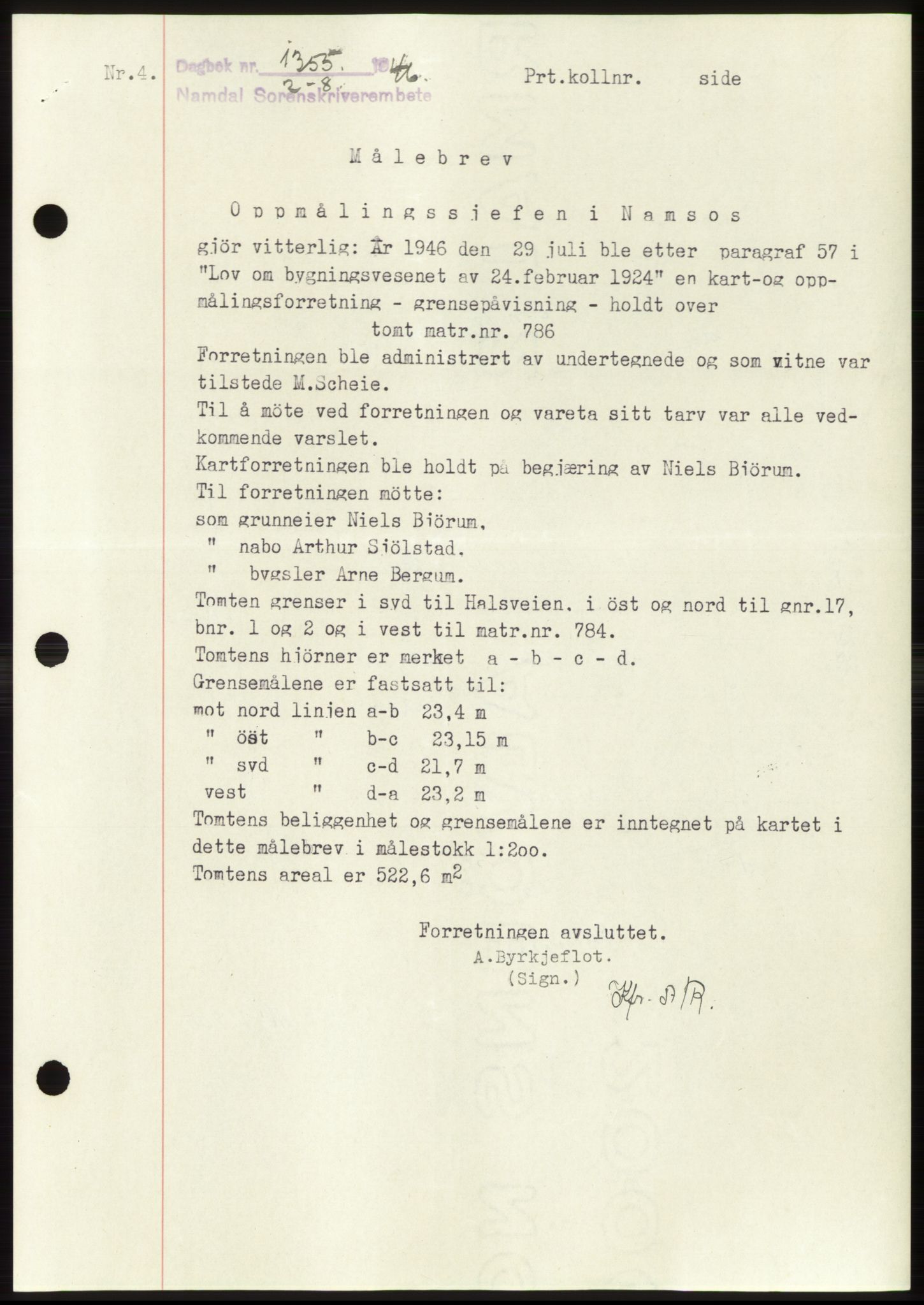 Namdal sorenskriveri, SAT/A-4133/1/2/2C: Pantebok nr. -, 1946-1946, Dagboknr: 1355/1946