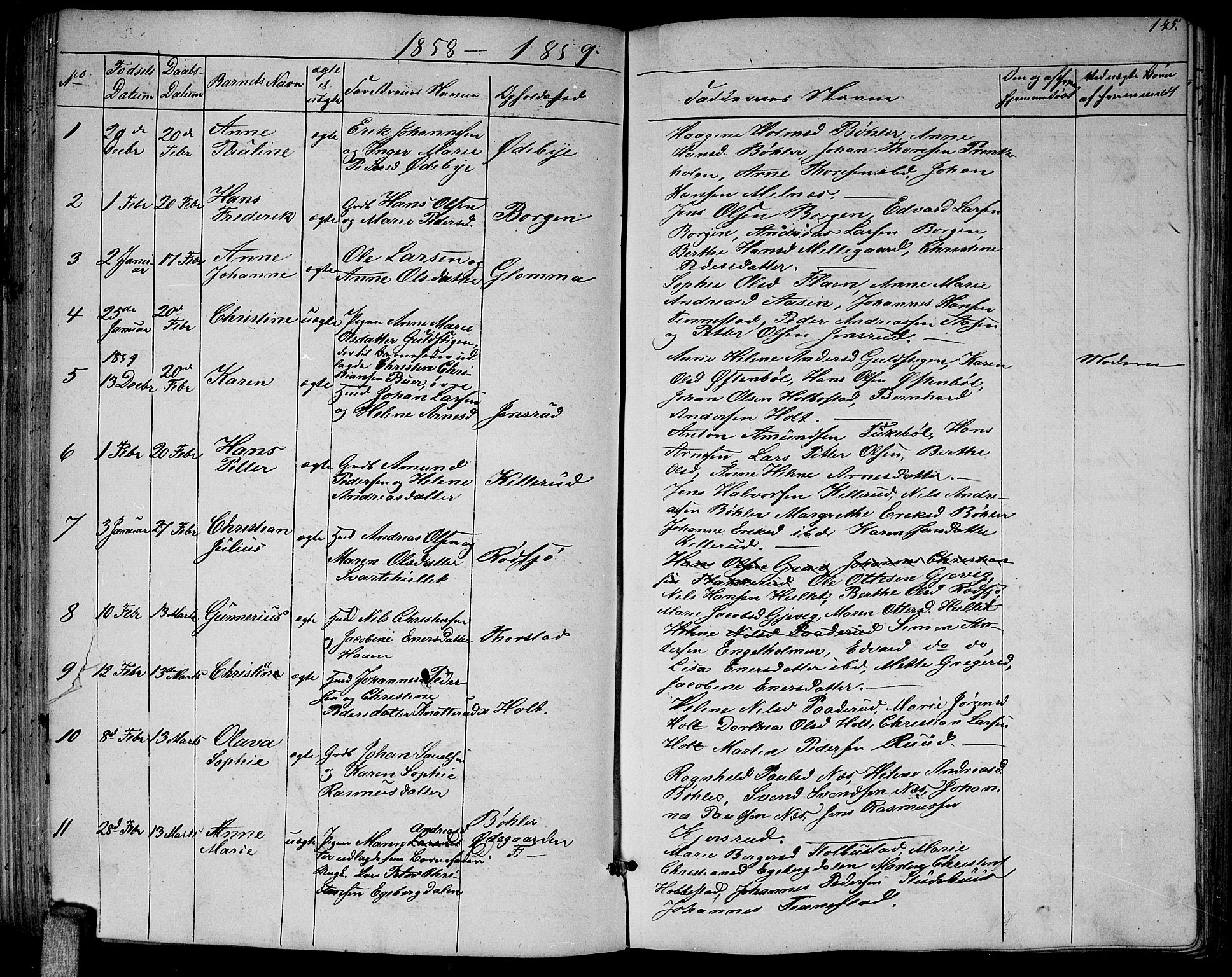 Enebakk prestekontor Kirkebøker, SAO/A-10171c/G/Ga/L0004: Klokkerbok nr. I 4, 1850-1866, s. 145