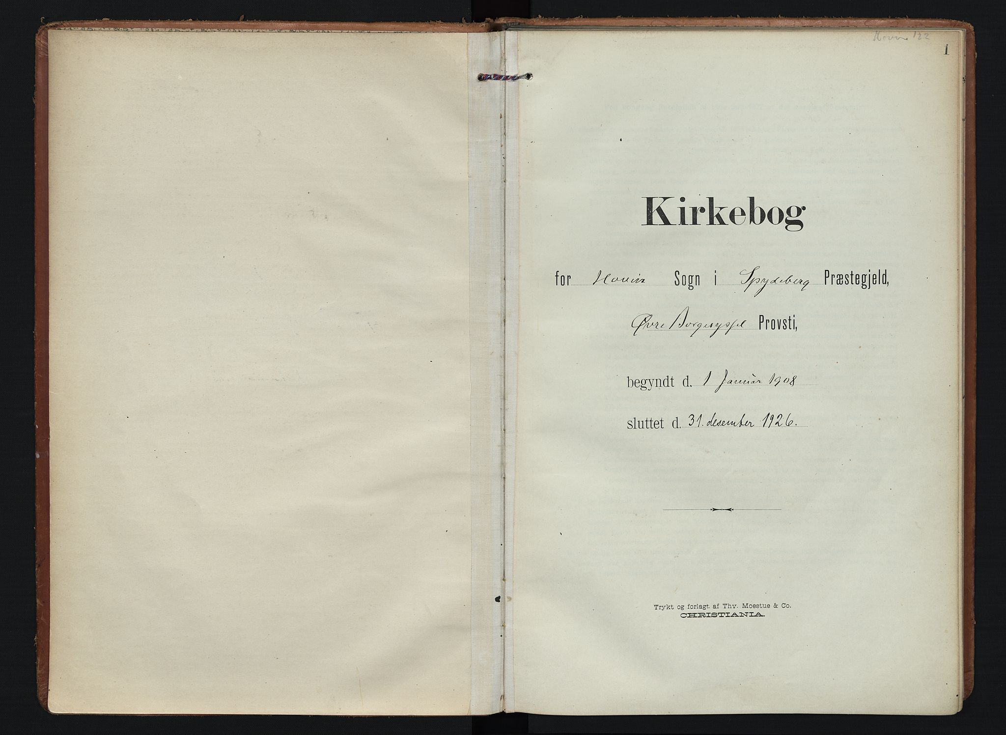 Spydeberg prestekontor Kirkebøker, AV/SAO-A-10924/F/Fb/L0002: Ministerialbok nr. II 2, 1908-1926, s. 1