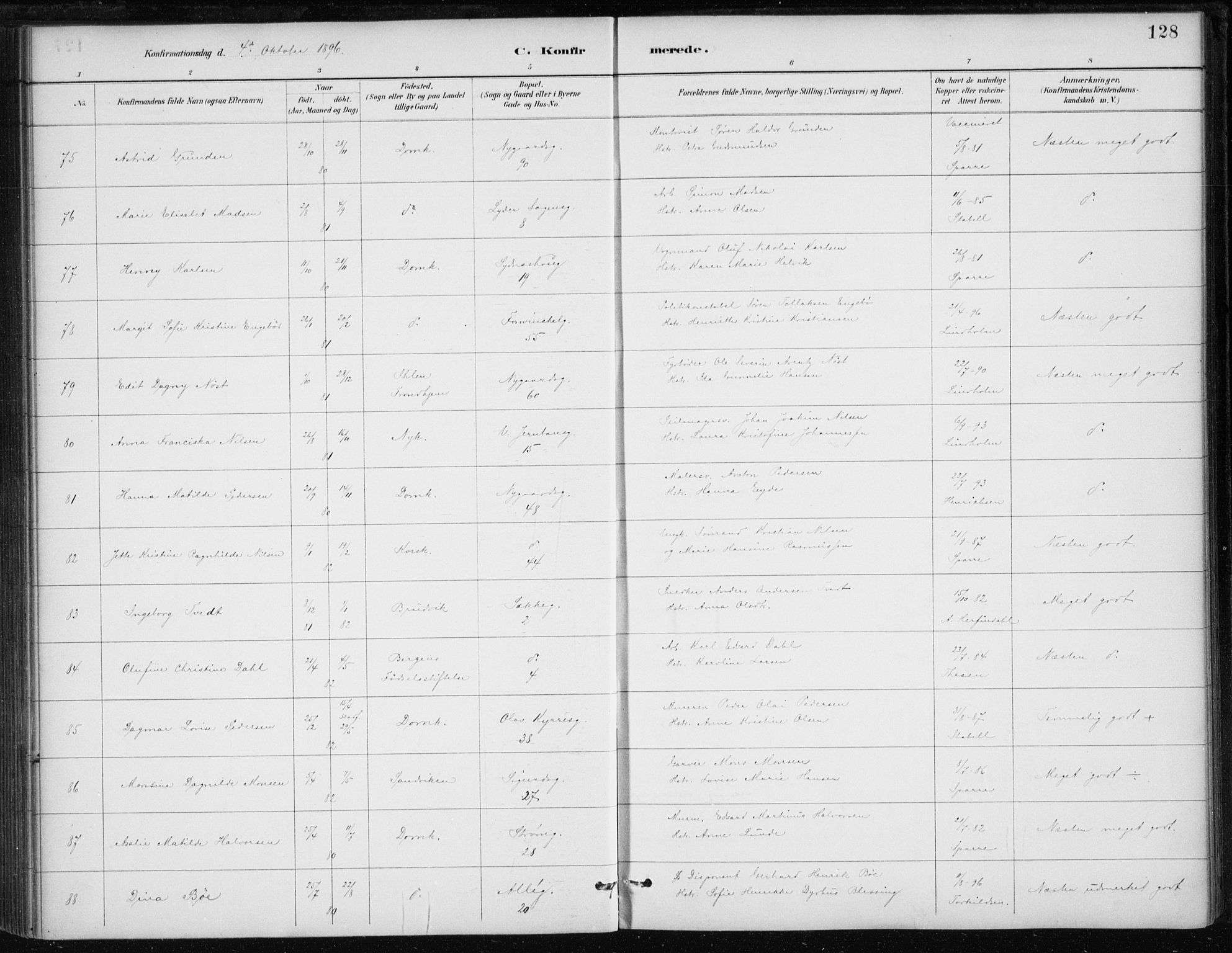 Johanneskirken sokneprestembete, AV/SAB-A-76001/H/Haa/L0008: Ministerialbok nr. C 1, 1885-1907, s. 128