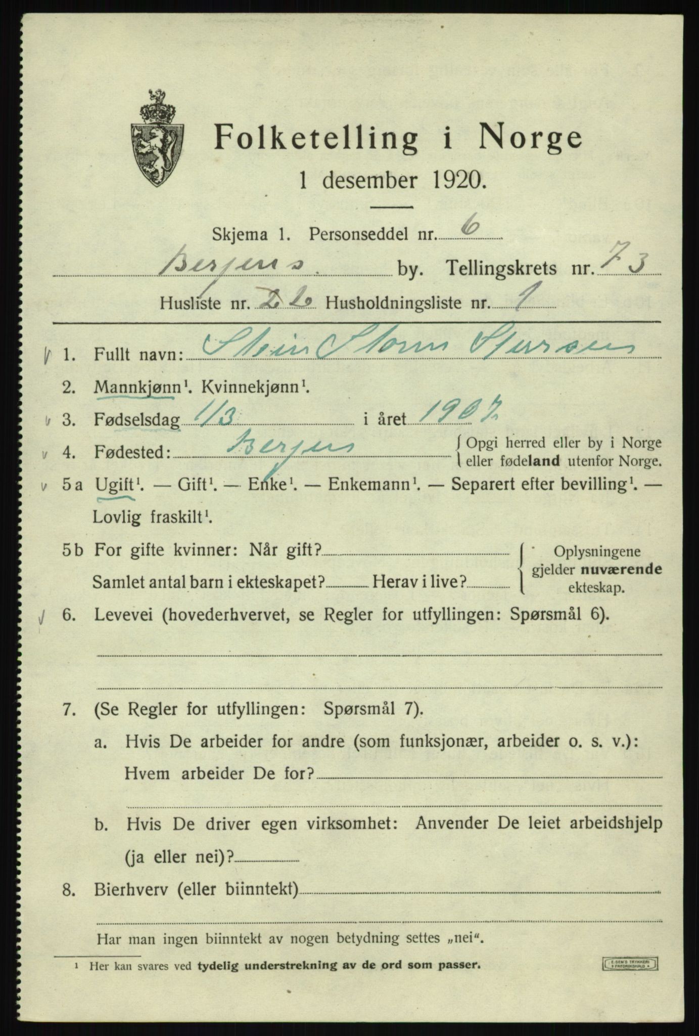 SAB, Folketelling 1920 for 1301 Bergen kjøpstad, 1920, s. 143715