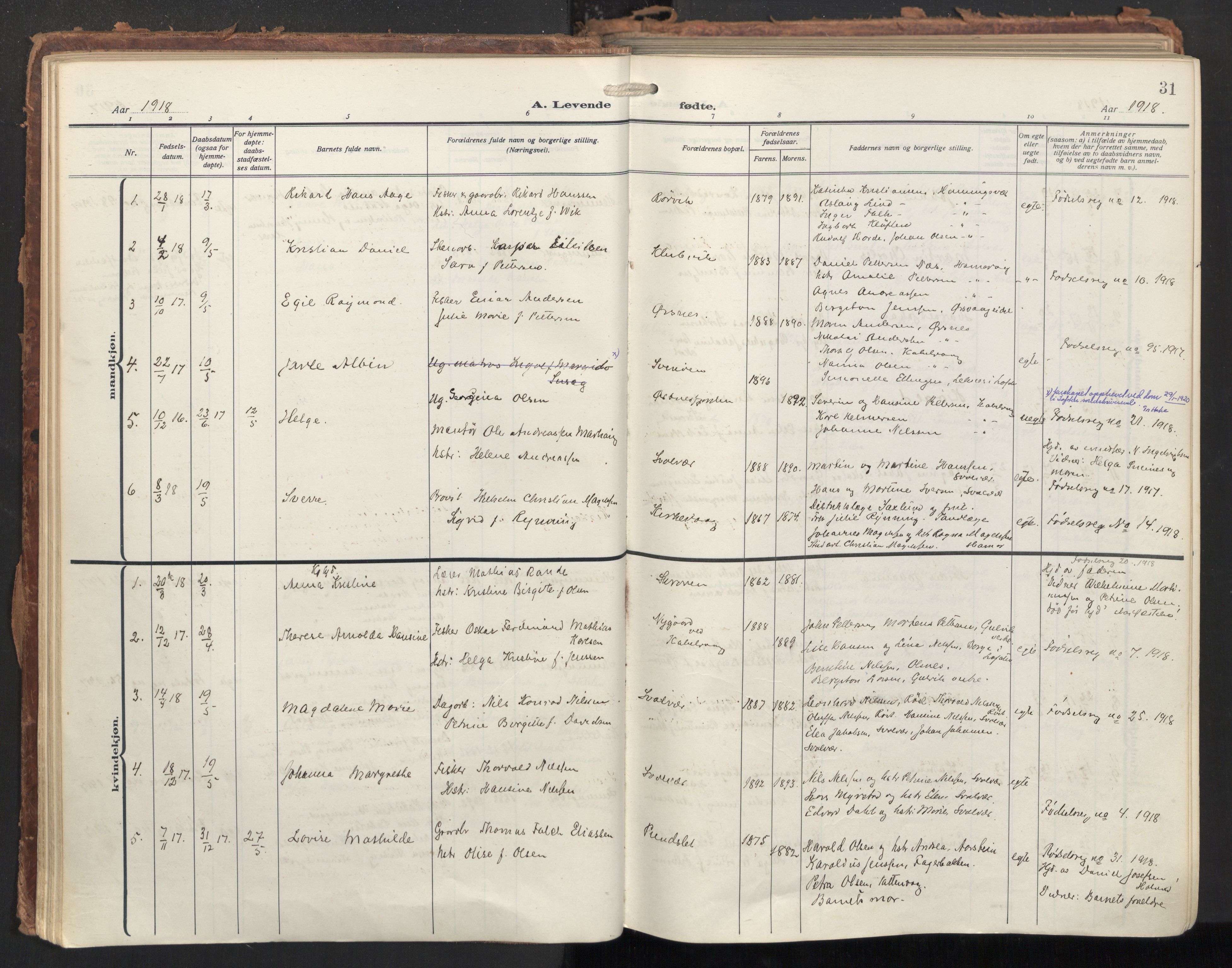 Ministerialprotokoller, klokkerbøker og fødselsregistre - Nordland, SAT/A-1459/874/L1064: Ministerialbok nr. 874A08, 1915-1926, s. 31