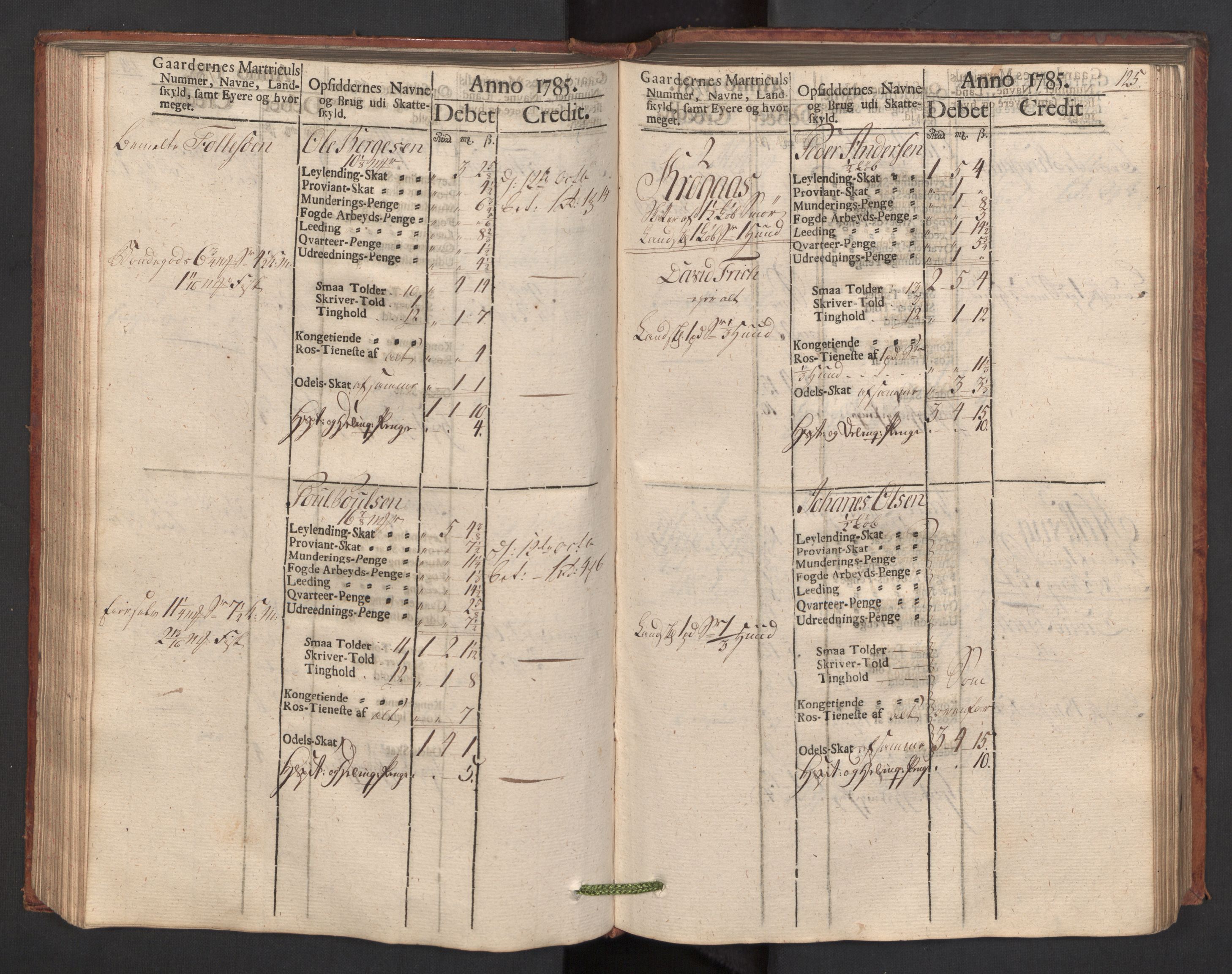 Rentekammeret, Fogdenes kassabøker, RA/EA-5947/R/L0067: Kassabok for Lindås, Herdla, Mjedla, og Arna skipreider i Nordhordland, 1785, s. 125