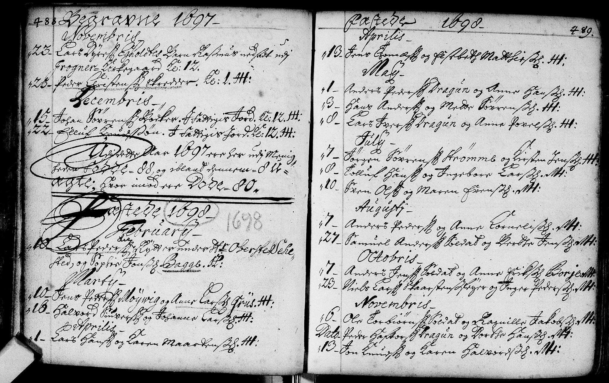 Bragernes kirkebøker, SAKO/A-6/F/Fa/L0002: Ministerialbok nr. I 2, 1680-1705, s. 488-489
