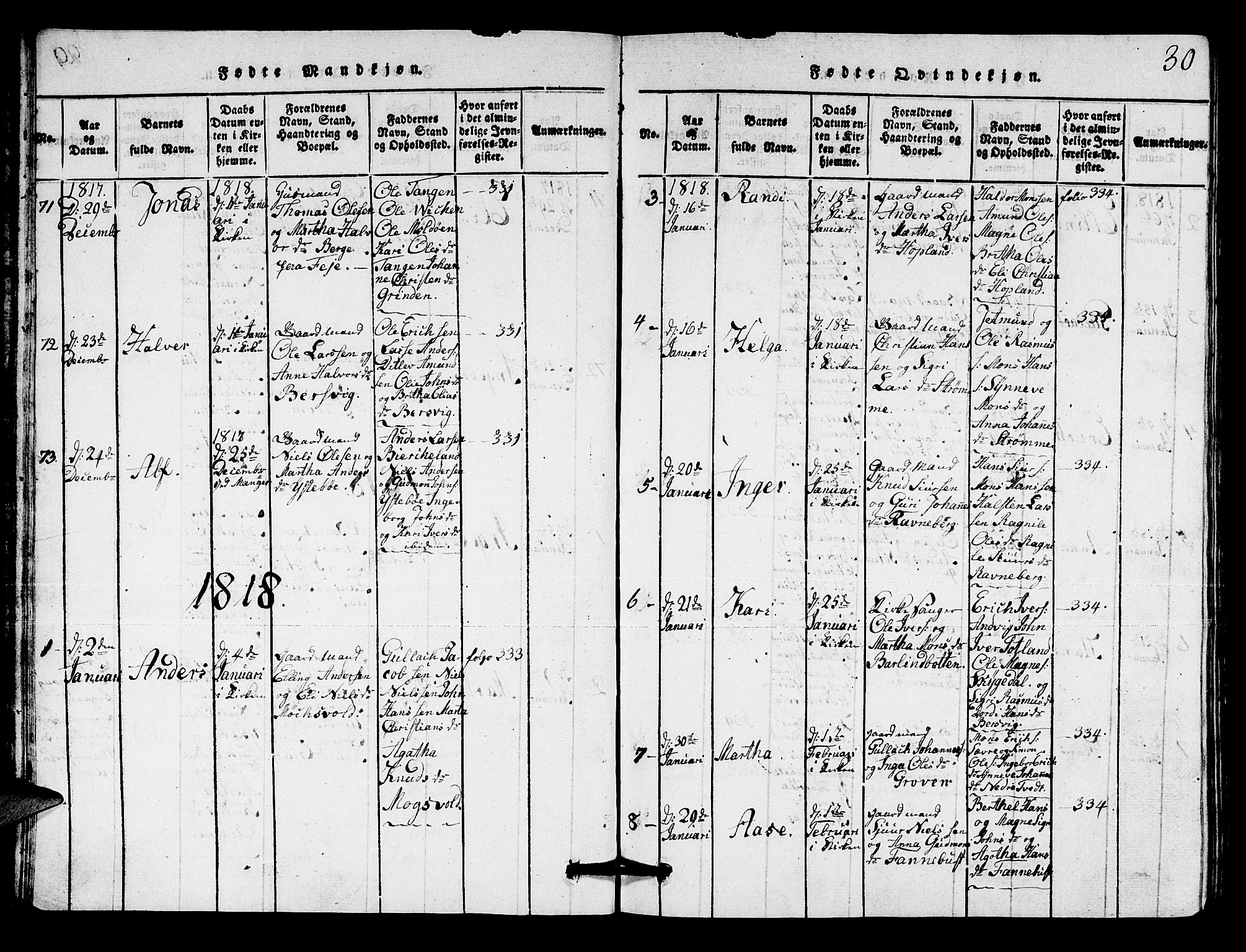 Lindås Sokneprestembete, AV/SAB-A-76701/H/Hab/Haba/L0001: Klokkerbok nr. A 1, 1816-1823, s. 30