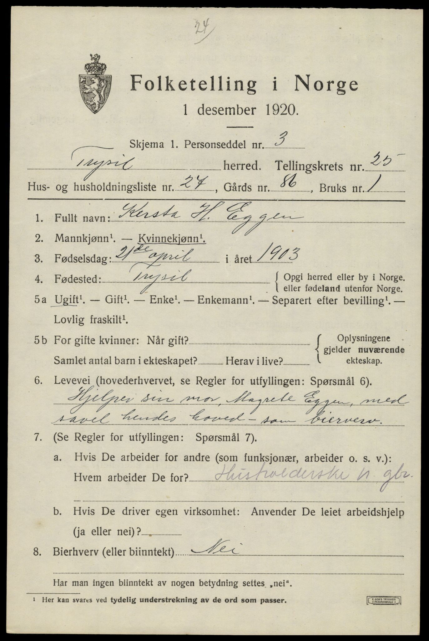 SAH, Folketelling 1920 for 0428 Trysil herred, 1920, s. 16003