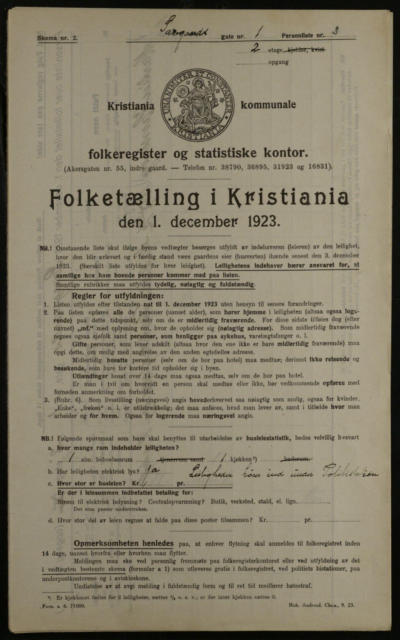 OBA, Kommunal folketelling 1.12.1923 for Kristiania, 1923, s. 99079