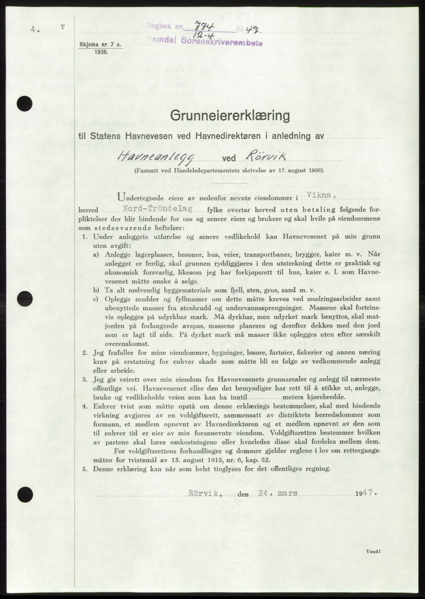 Namdal sorenskriveri, SAT/A-4133/1/2/2C: Pantebok nr. -, 1947-1947, Dagboknr: 774/1947