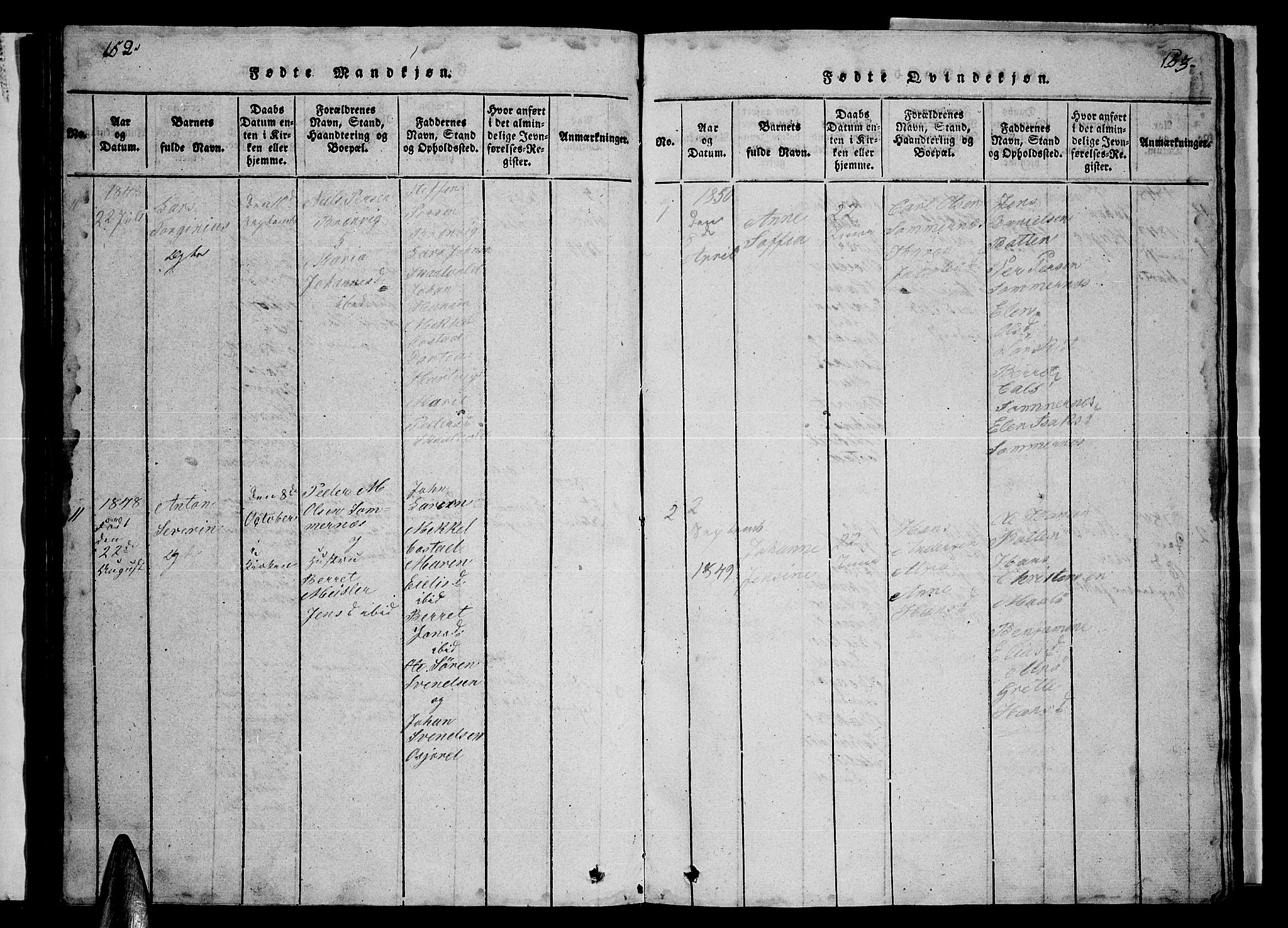 Ministerialprotokoller, klokkerbøker og fødselsregistre - Nordland, SAT/A-1459/857/L0826: Klokkerbok nr. 857C01, 1821-1852, s. 152-153