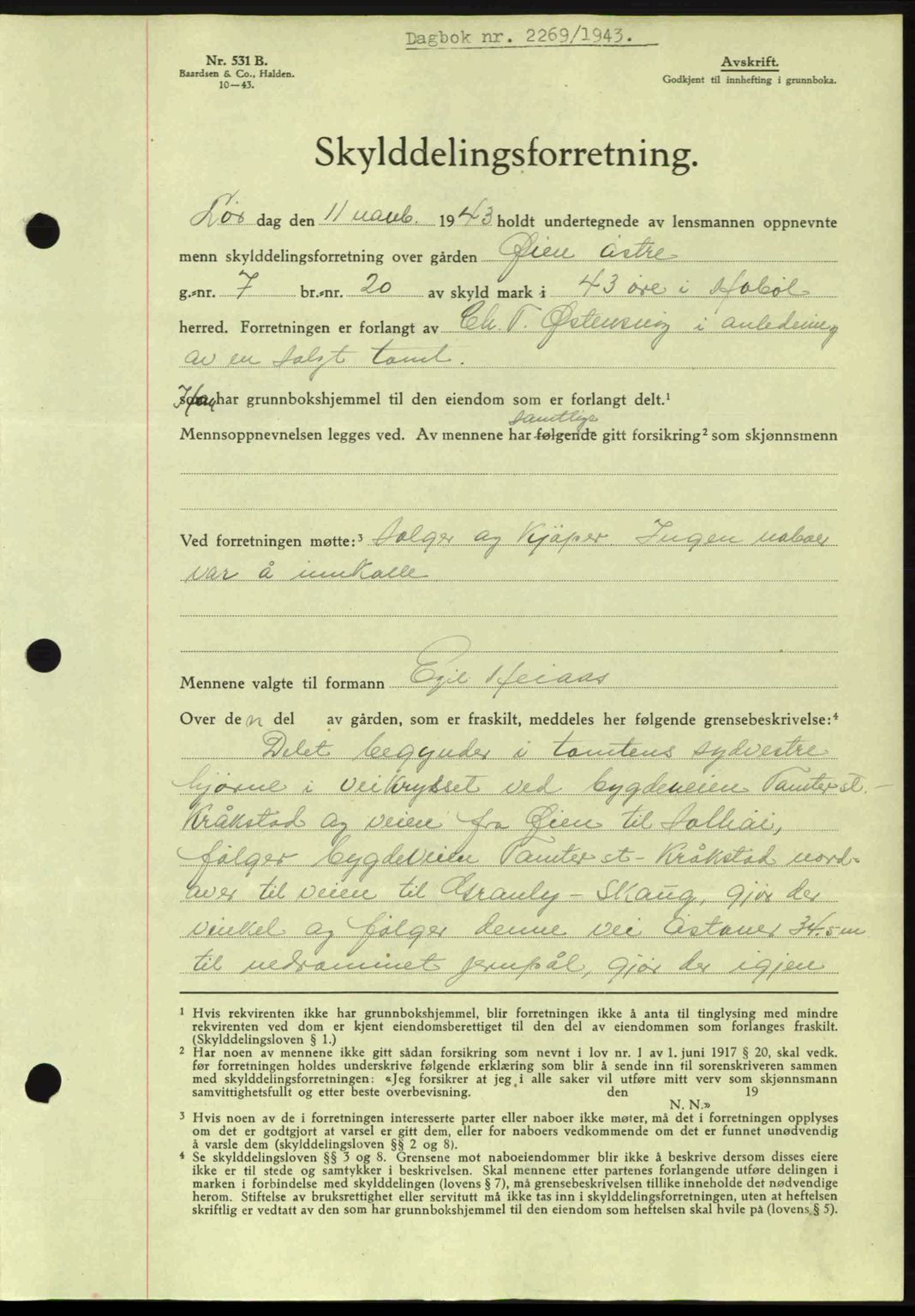 Moss sorenskriveri, SAO/A-10168: Pantebok nr. A12, 1943-1944, Dagboknr: 2269/1943