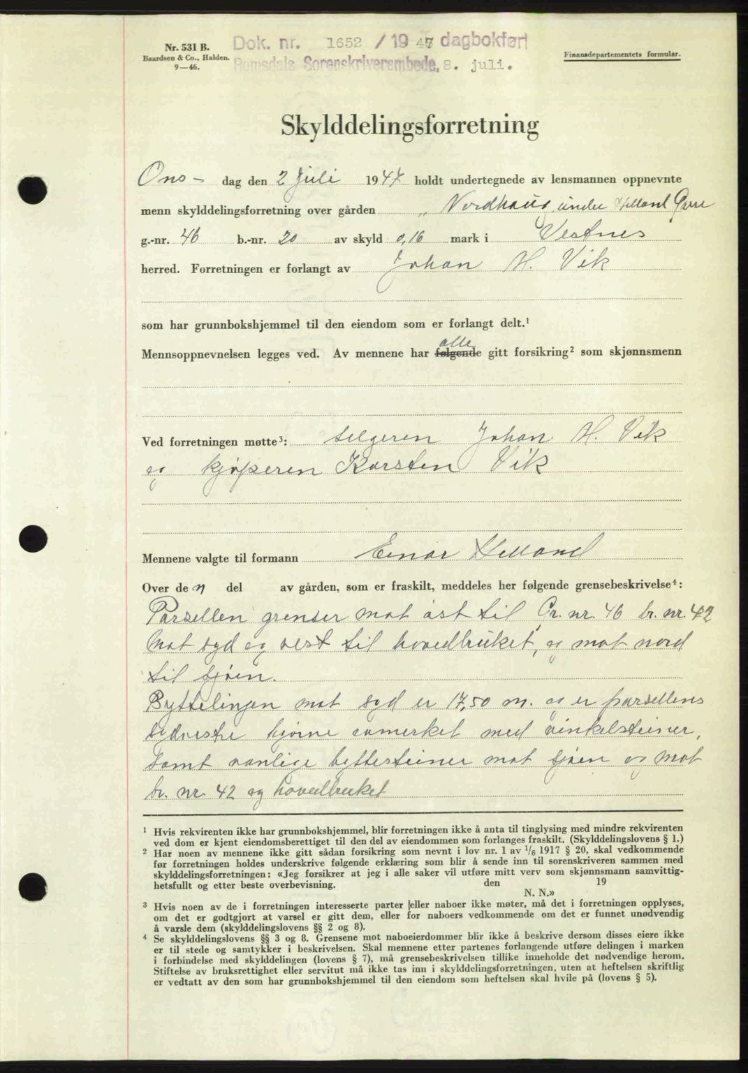 Romsdal sorenskriveri, AV/SAT-A-4149/1/2/2C: Pantebok nr. A23, 1947-1947, Dagboknr: 1652/1947