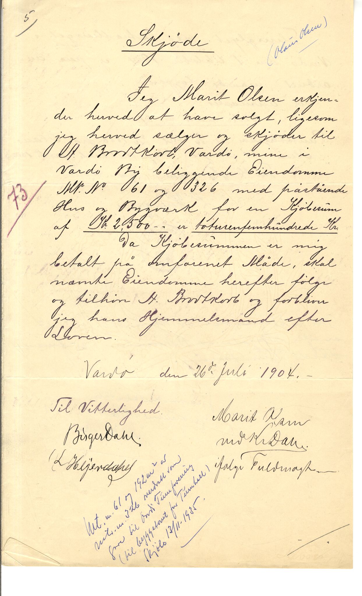 Brodtkorb handel A/S, VAMU/A-0001/Q/Qb/L0001: Skjøter og grunnbrev i Vardø by, 1822-1943, s. 410