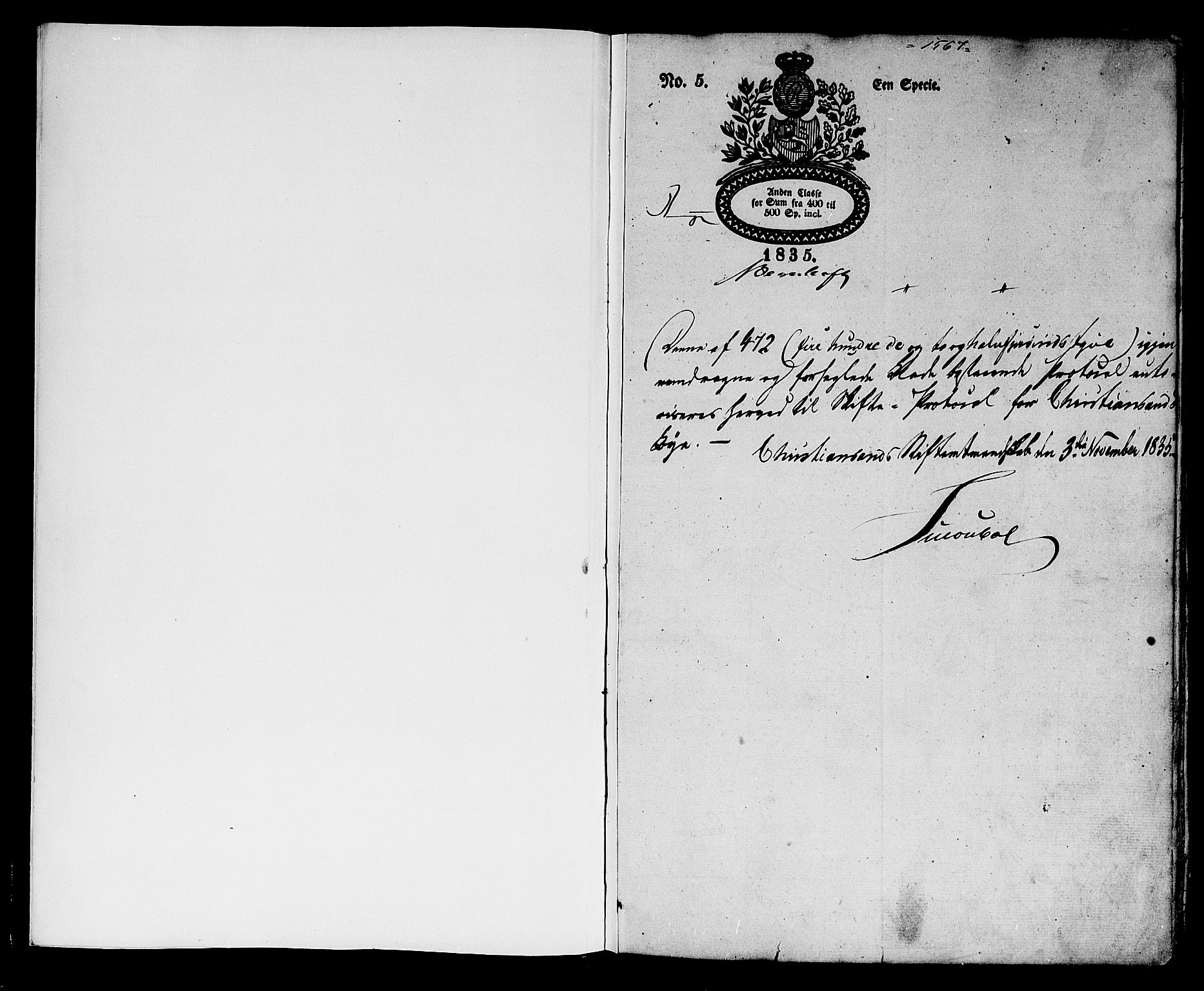 Kristiansand byrett, SAK/1223-0001/H/Hc/L0022: Skifteprotokoll nr. 18, med register, 1835-1842, s. 0b-1a