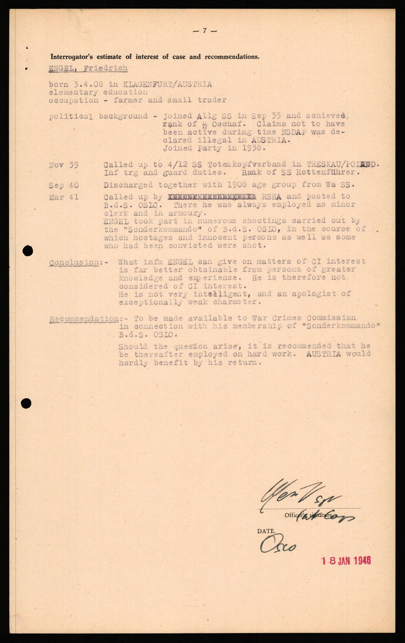 Forsvaret, Forsvarets overkommando II, AV/RA-RAFA-3915/D/Db/L0038: CI Questionaires. Tyske okkupasjonsstyrker i Norge. Østerrikere., 1945-1946, s. 265