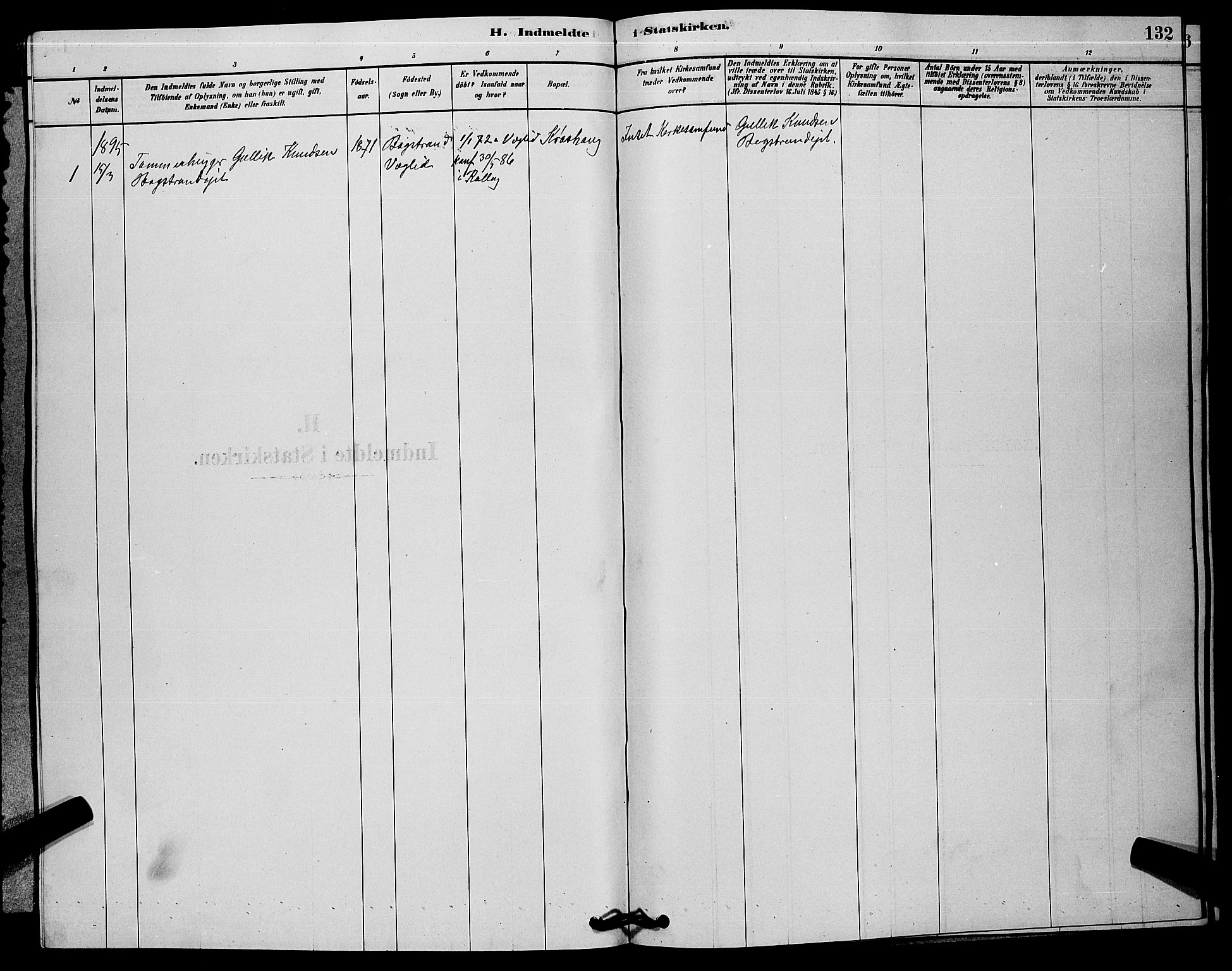 Rollag kirkebøker, AV/SAKO-A-240/G/Gb/L0002: Klokkerbok nr. II 2, 1878-1898, s. 132