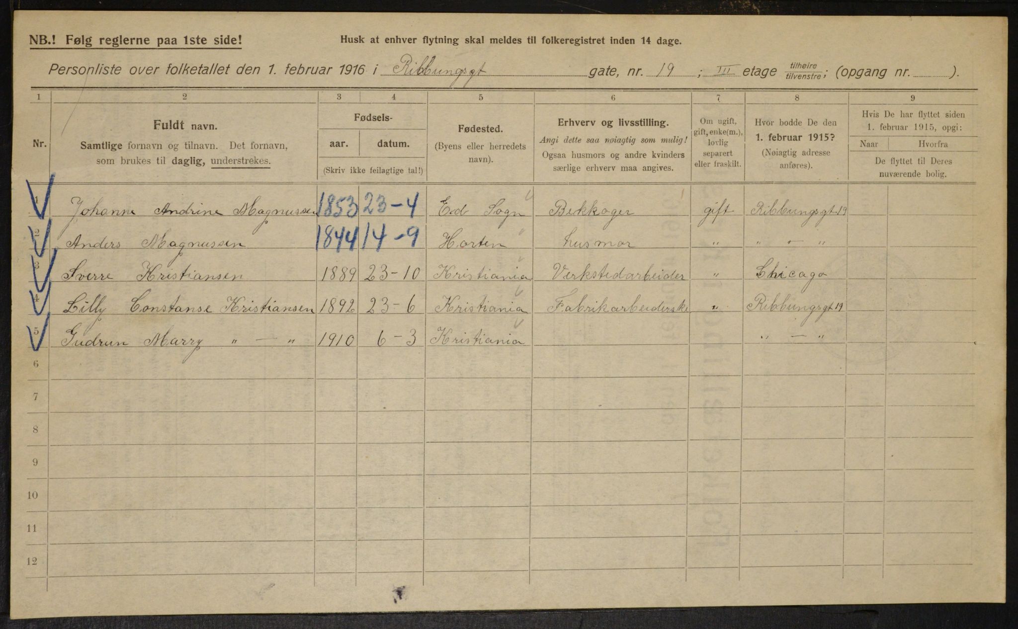 OBA, Kommunal folketelling 1.2.1916 for Kristiania, 1916, s. 85176