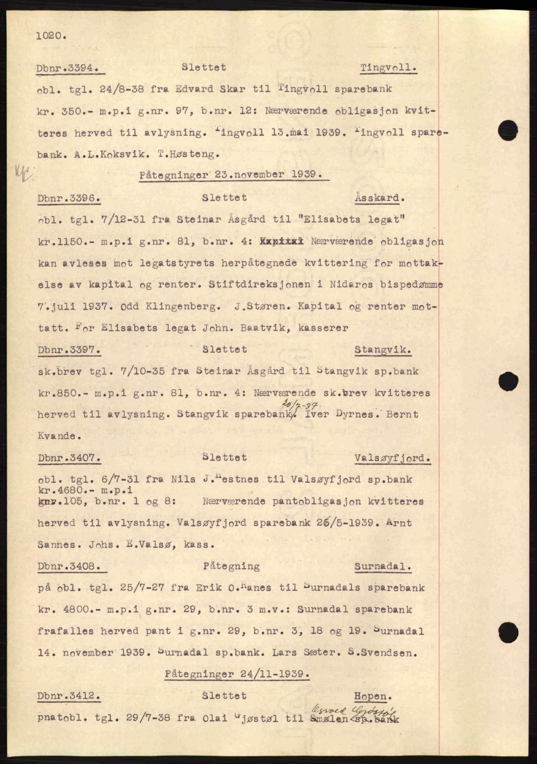 Nordmøre sorenskriveri, SAT/A-4132/1/2/2Ca: Pantebok nr. C80, 1936-1939, Dagboknr: 3394/1939