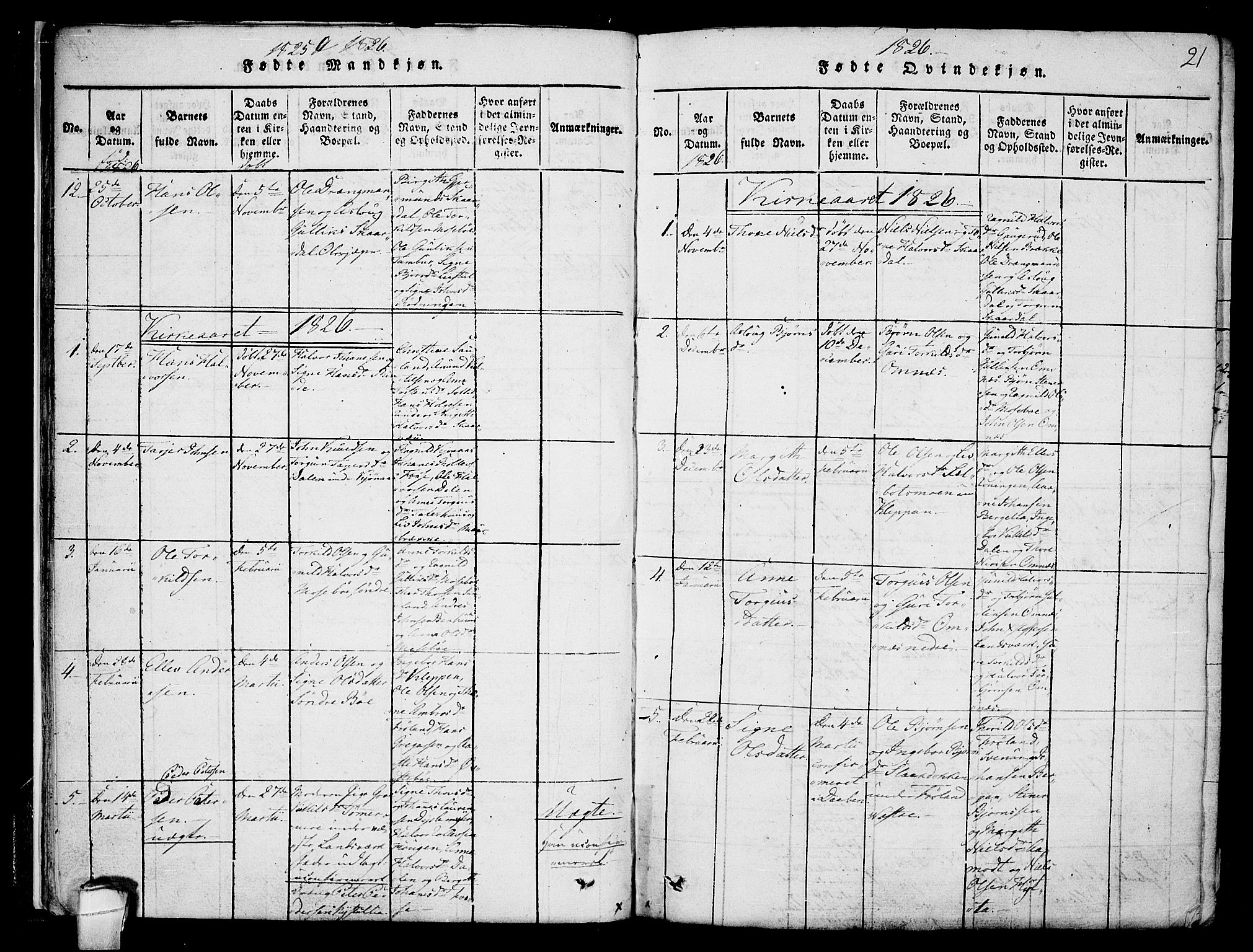 Hjartdal kirkebøker, AV/SAKO-A-270/F/Fb/L0001: Ministerialbok nr. II 1, 1815-1843, s. 21