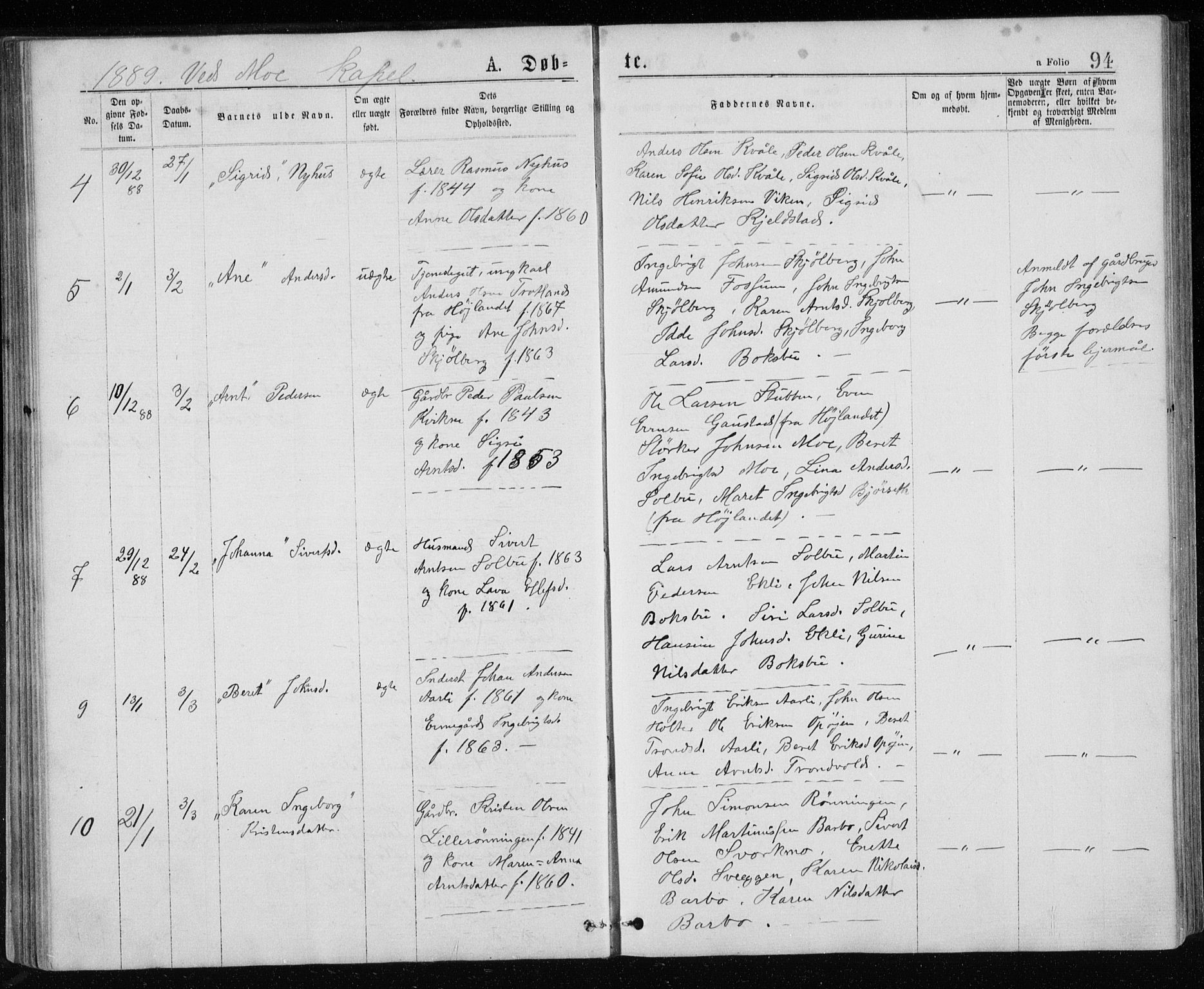 Ministerialprotokoller, klokkerbøker og fødselsregistre - Sør-Trøndelag, SAT/A-1456/671/L0843: Klokkerbok nr. 671C02, 1873-1892, s. 94