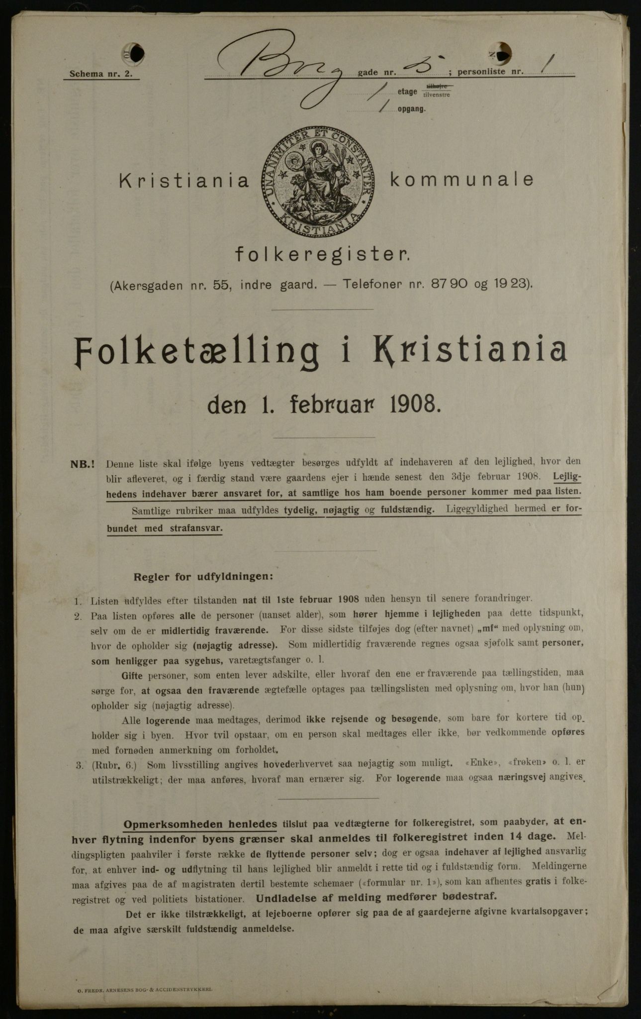OBA, Kommunal folketelling 1.2.1908 for Kristiania kjøpstad, 1908, s. 7518