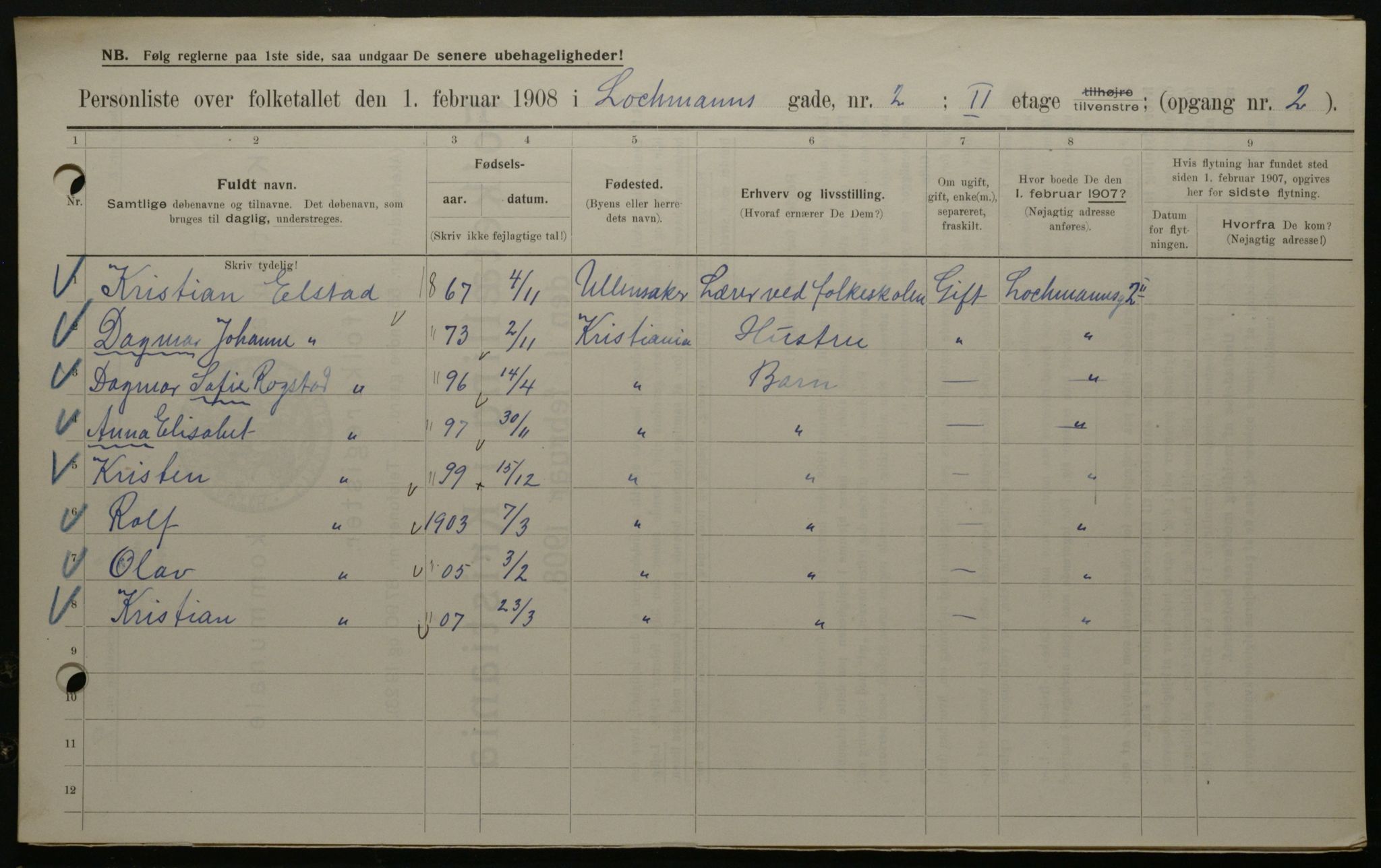 OBA, Kommunal folketelling 1.2.1908 for Kristiania kjøpstad, 1908, s. 73466