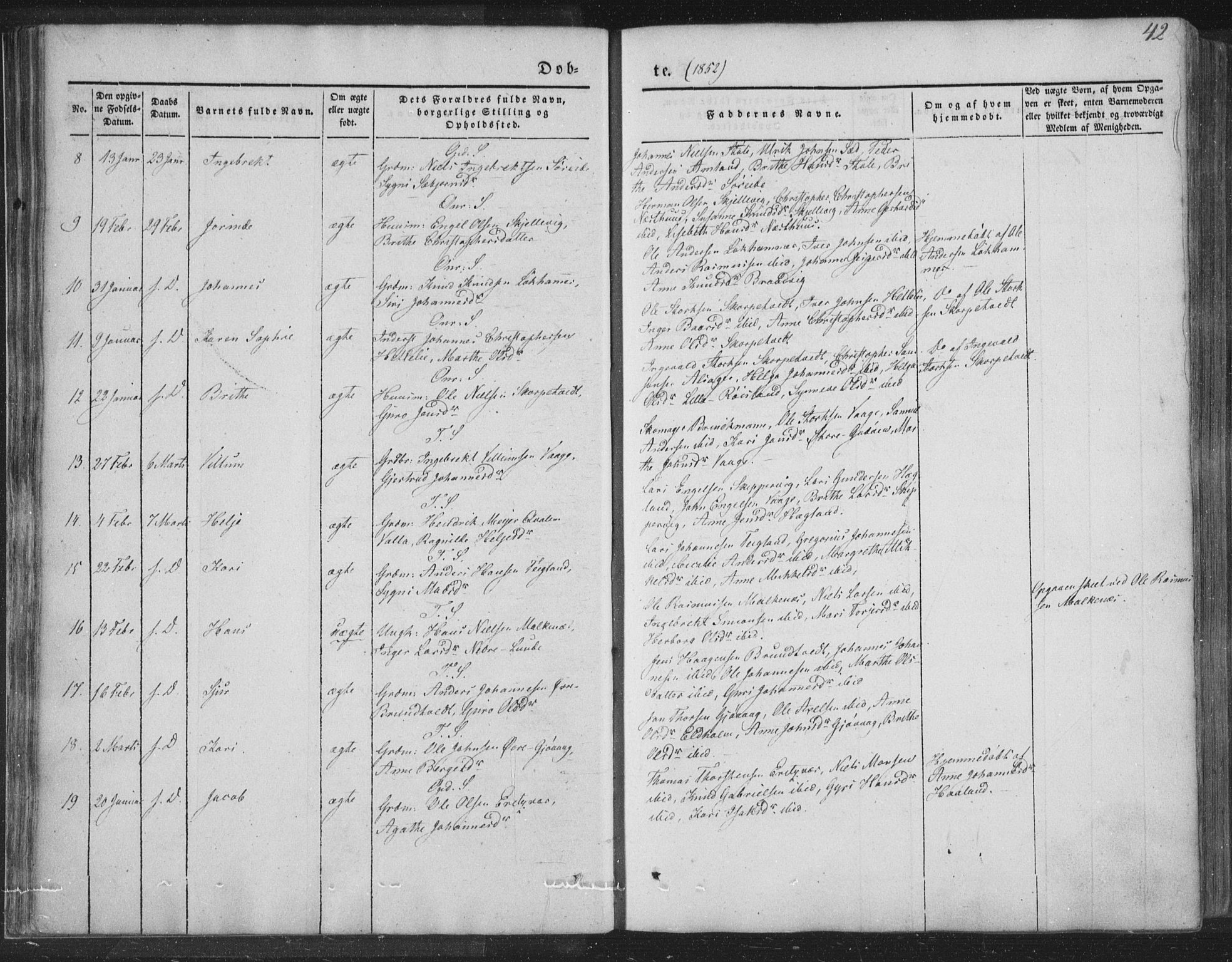 Tysnes sokneprestembete, AV/SAB-A-78601/H/Haa: Ministerialbok nr. A 10, 1848-1859, s. 42