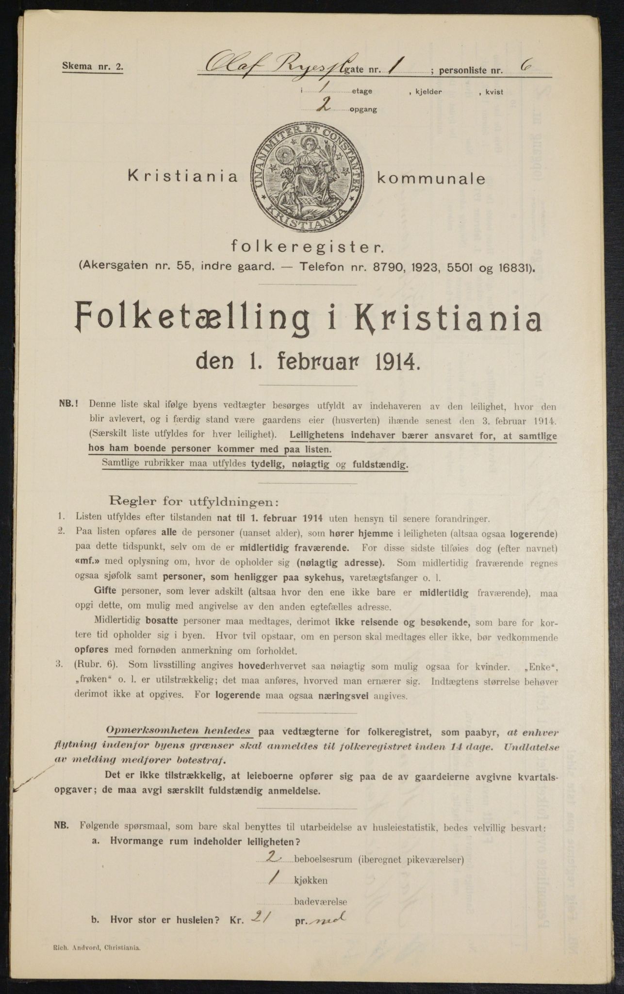 OBA, Kommunal folketelling 1.2.1914 for Kristiania, 1914, s. 75099