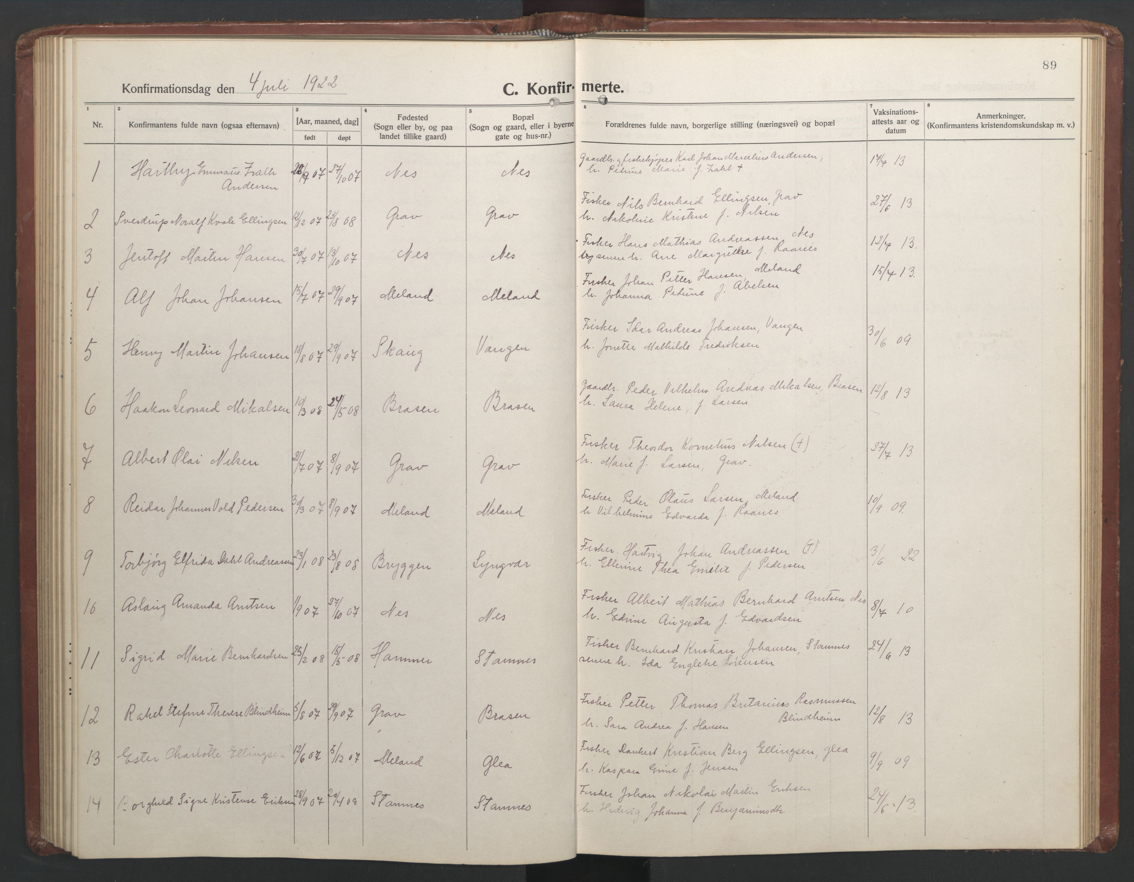 Ministerialprotokoller, klokkerbøker og fødselsregistre - Nordland, AV/SAT-A-1459/808/L0132: Klokkerbok nr. 808C03, 1920-1946, s. 89