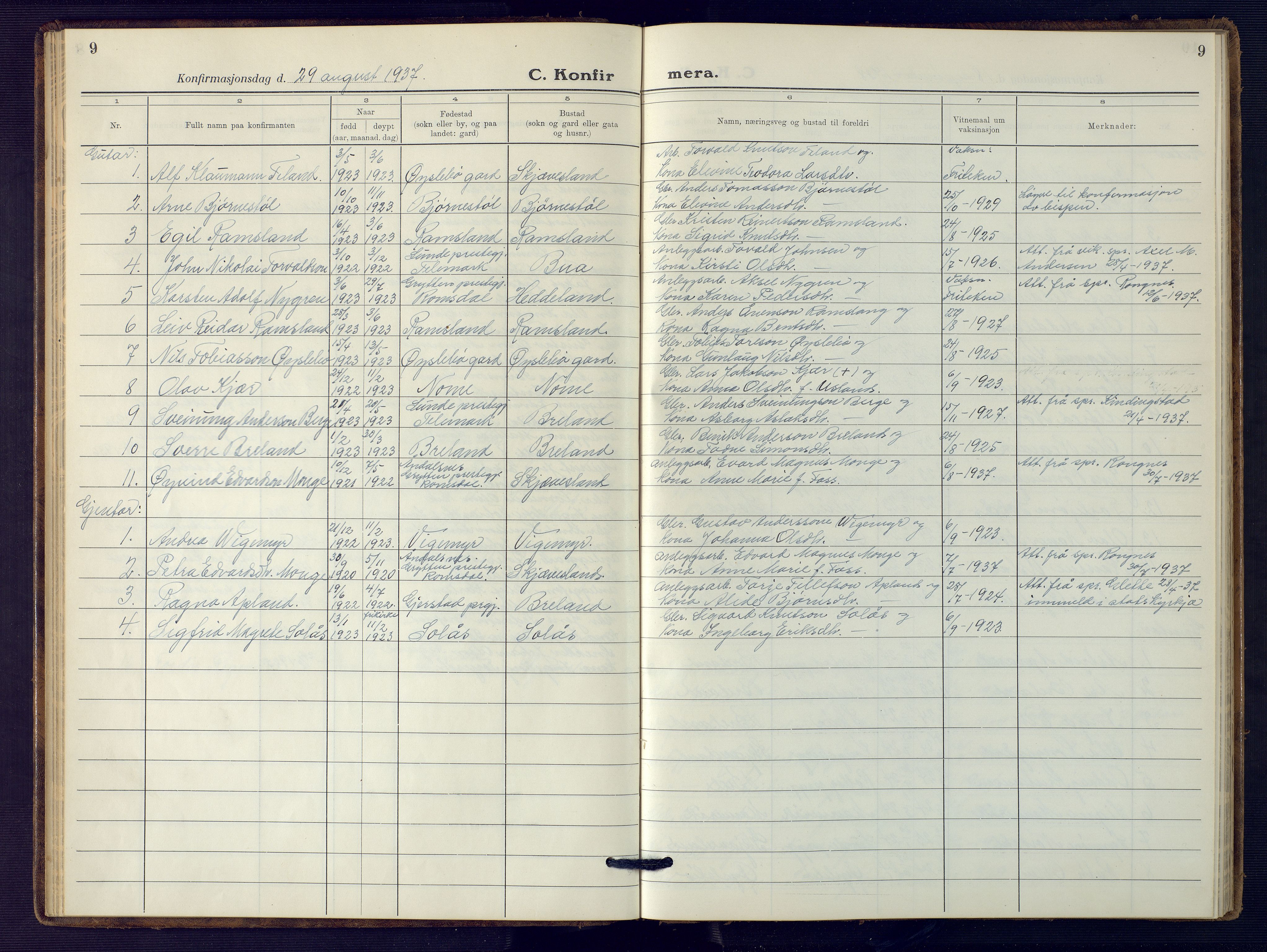 Holum sokneprestkontor, AV/SAK-1111-0022/F/Fb/Fbc/L0005: Klokkerbok nr. B 5, 1931-1945, s. 9