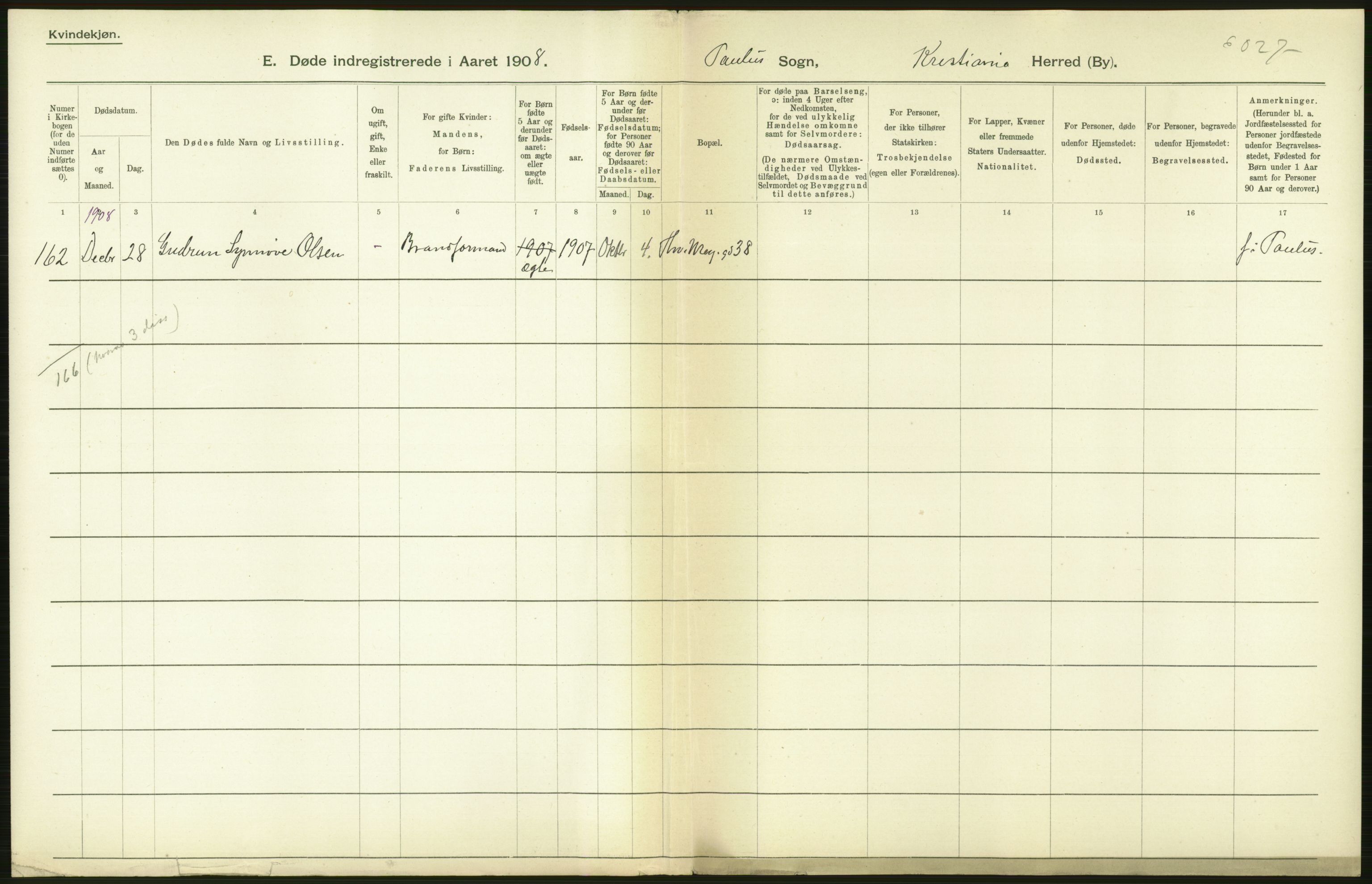 Statistisk sentralbyrå, Sosiodemografiske emner, Befolkning, AV/RA-S-2228/D/Df/Dfa/Dfaf/L0009: Kristiania: Døde, dødfødte., 1908, s. 274