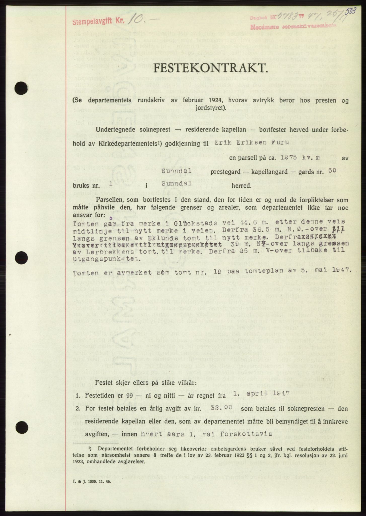 Nordmøre sorenskriveri, AV/SAT-A-4132/1/2/2Ca: Pantebok nr. B97, 1947-1948, Dagboknr: 2783/1947