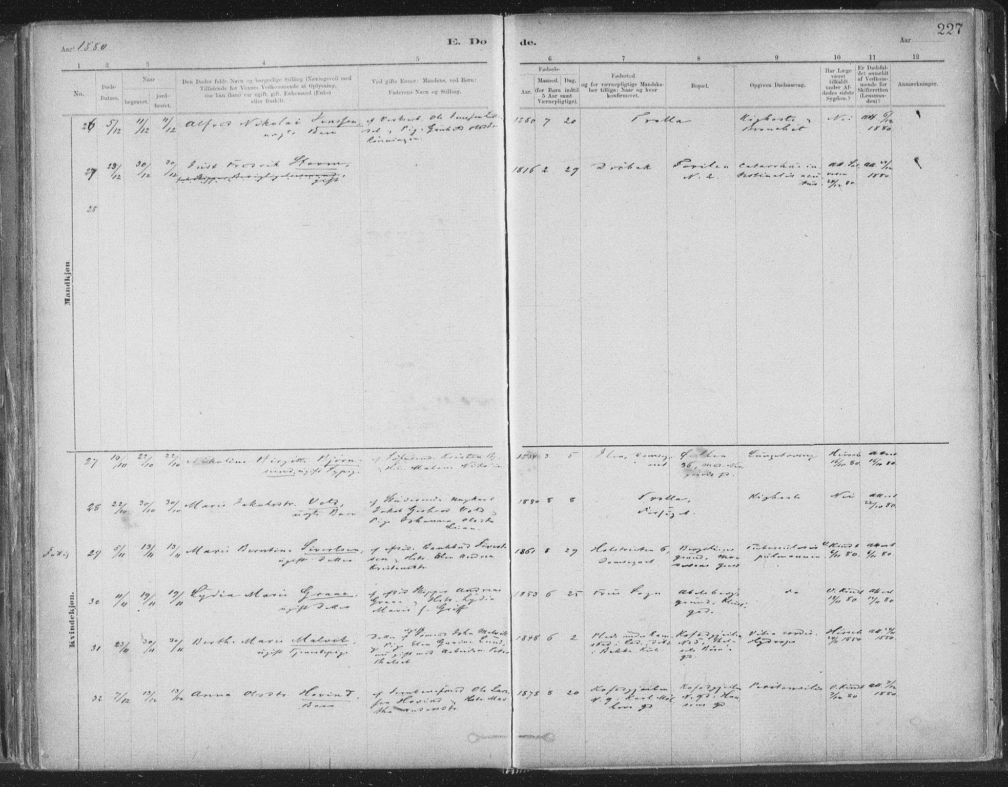 Ministerialprotokoller, klokkerbøker og fødselsregistre - Sør-Trøndelag, SAT/A-1456/603/L0162: Ministerialbok nr. 603A01, 1879-1895, s. 227