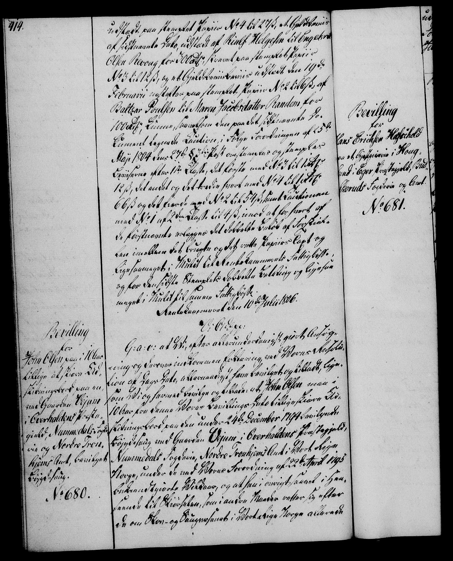 Rentekammeret, Kammerkanselliet, RA/EA-3111/G/Gg/Gga/L0018: Norsk ekspedisjonsprotokoll med register (merket RK 53.18), 1804-1806, s. 414