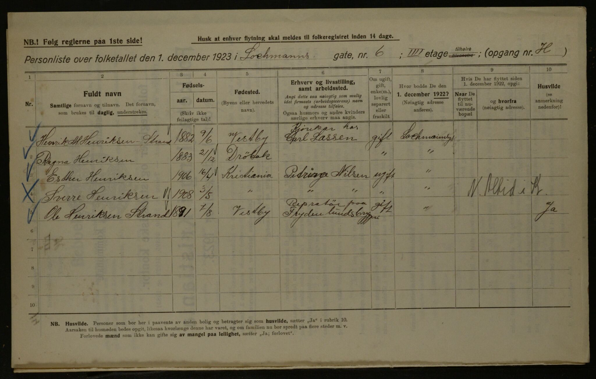 OBA, Kommunal folketelling 1.12.1923 for Kristiania, 1923, s. 64867