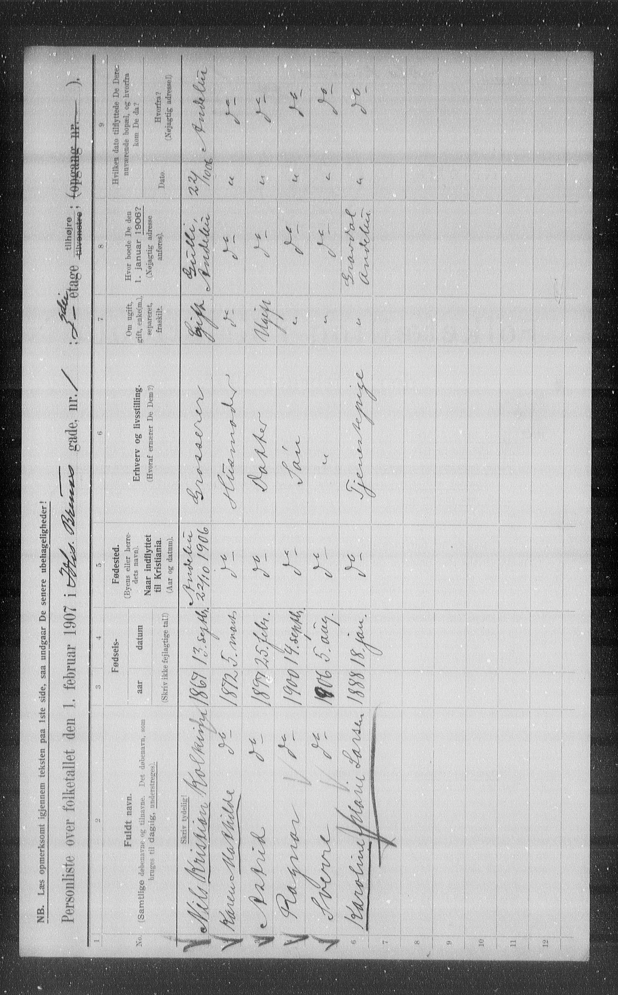 OBA, Kommunal folketelling 1.2.1907 for Kristiania kjøpstad, 1907, s. 24036