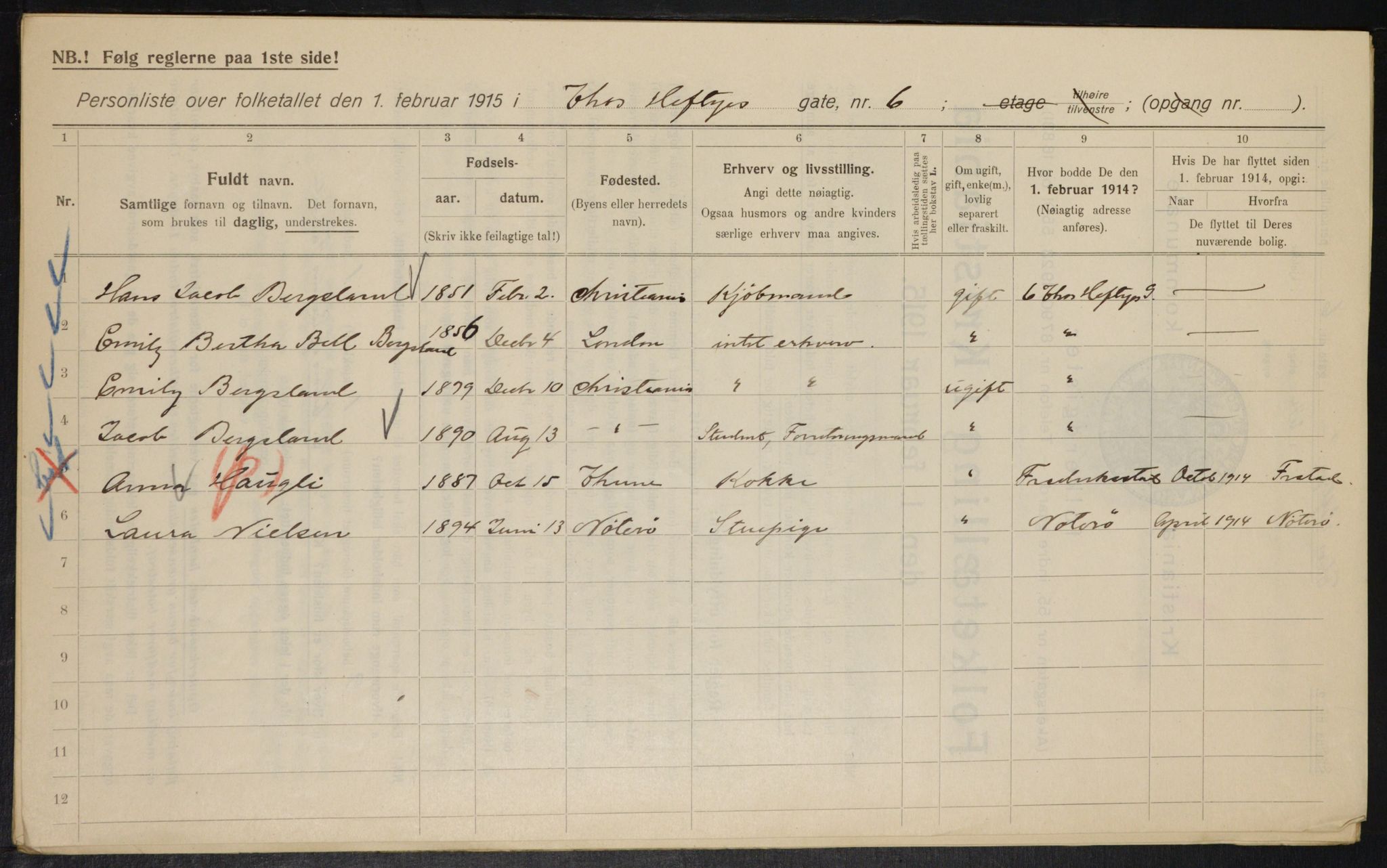 OBA, Kommunal folketelling 1.2.1915 for Kristiania, 1915, s. 109052