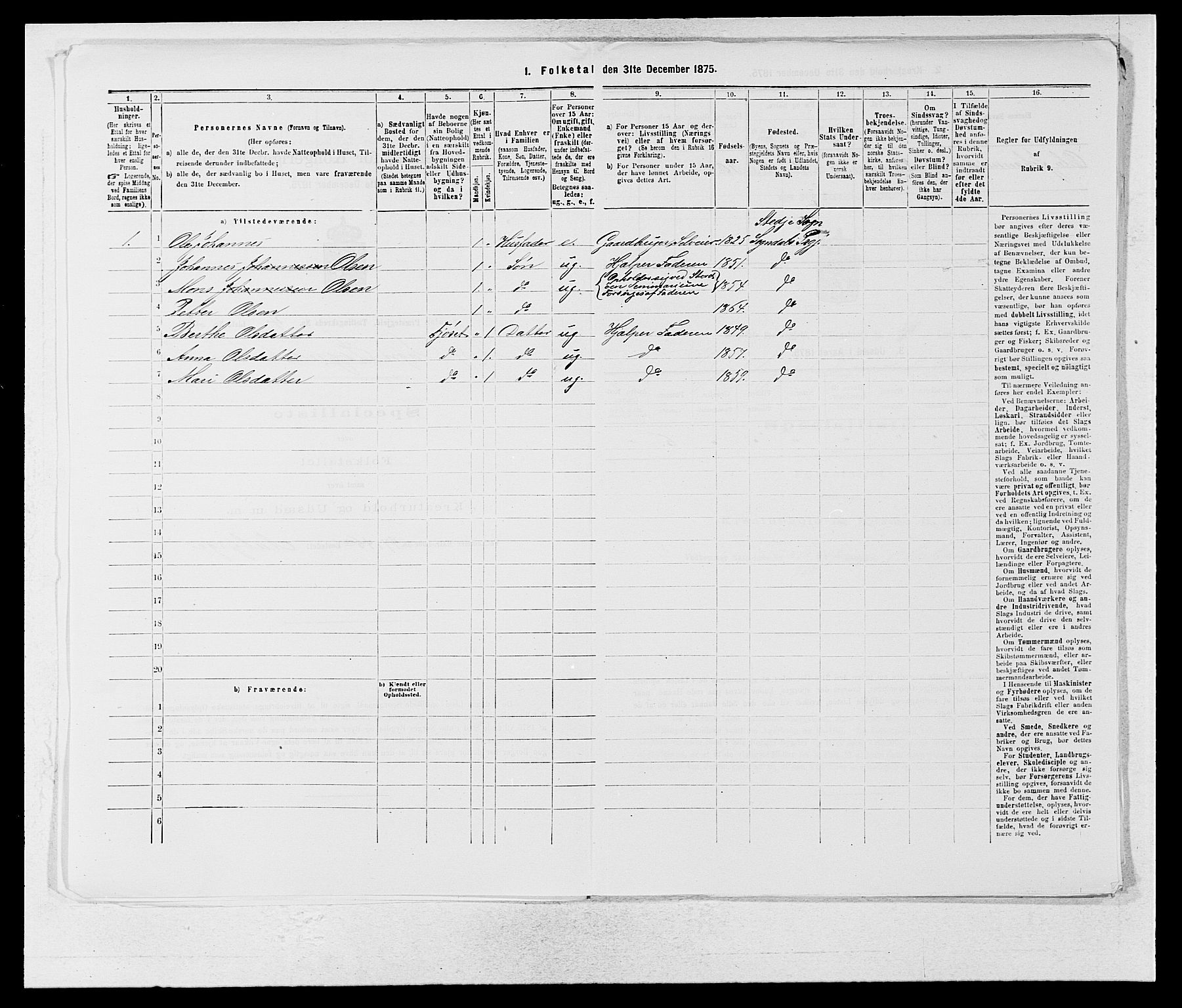 SAB, Folketelling 1875 for 1420P Sogndal prestegjeld, 1875, s. 301